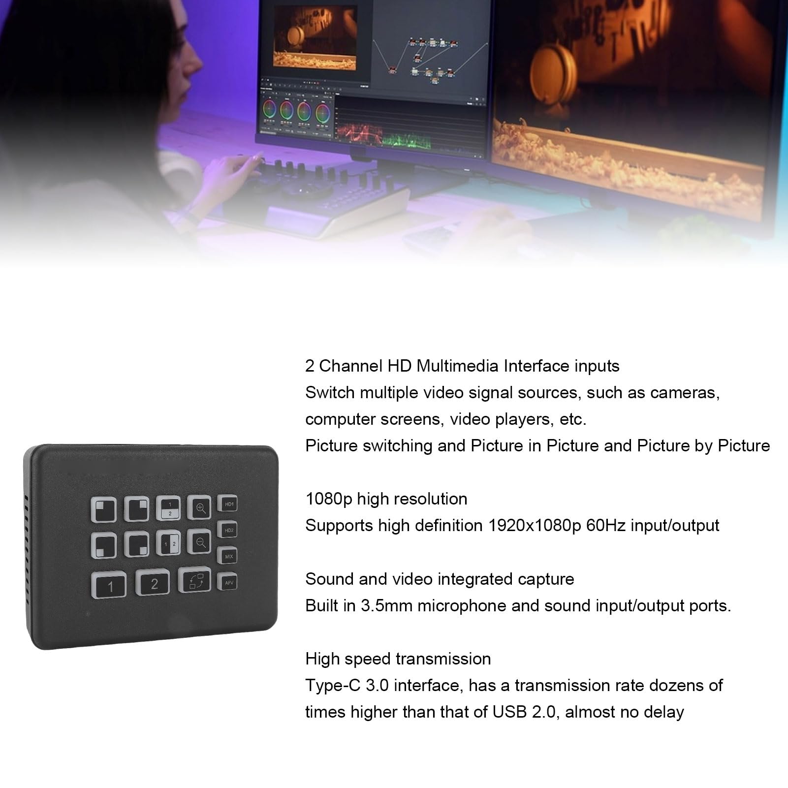 Trasmissione Ad Alta velocità del Commutatore Mixer Video (Spina | Alta Risoluzione, Alta Risoluzione, Acquisizione Integrata di Audio e Video, Trasmissione Ad Alta velocità e Latenza Ultra
