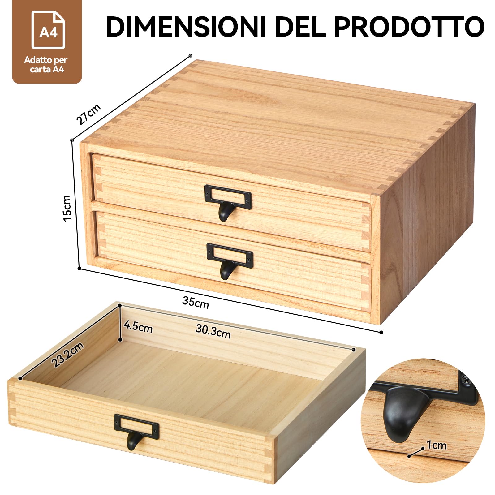 Libreria In Legno Massello KIRIGEN Con Cassetto E Ripiani Regolabili – Completamente Assemblata, Per Scrivania E Ufficio