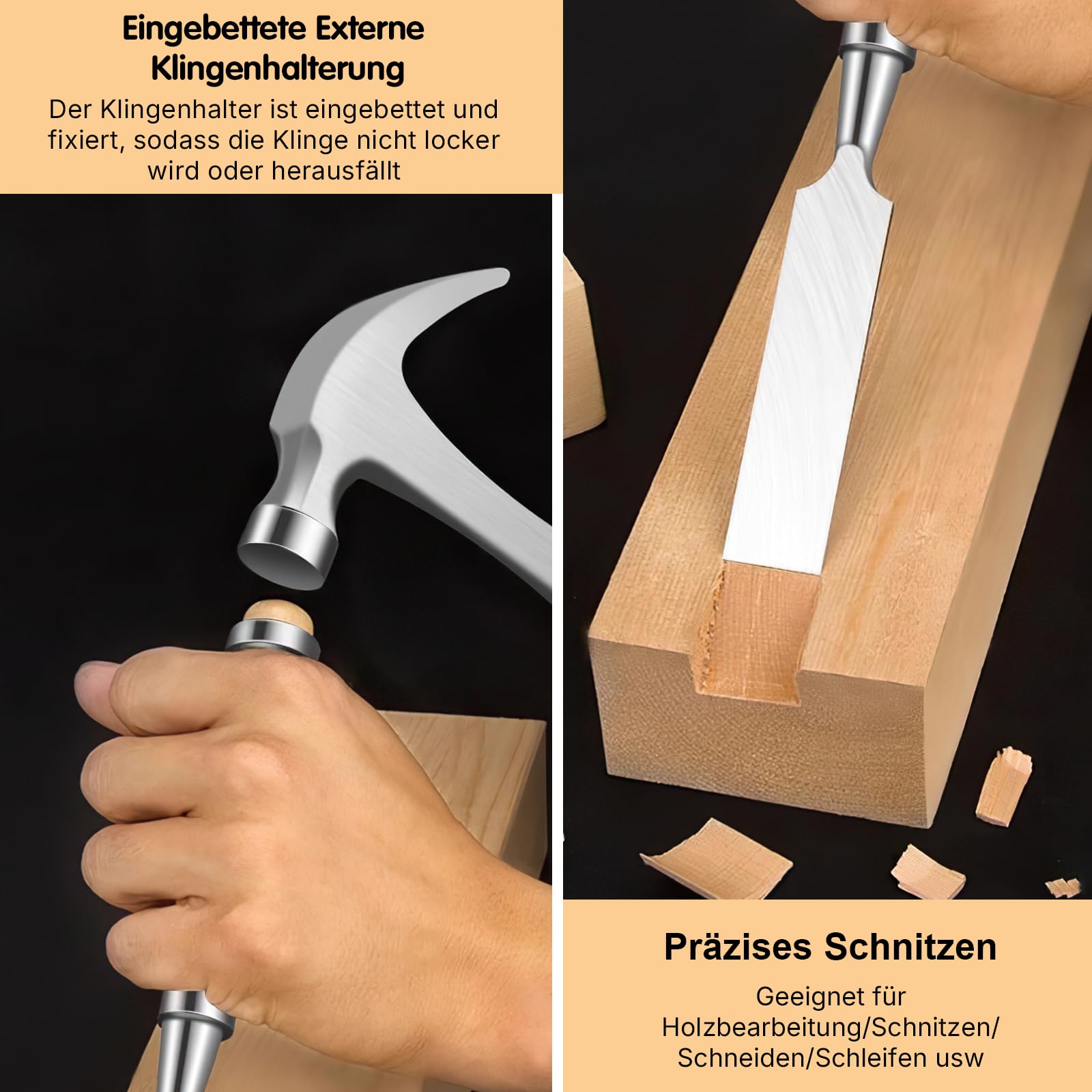4 Stück Stechbeitel Set für Holz, CR-V Stahl Halbkreisförmige Kante Hohlbeitel Set 6mm/12mm/18mm/25mm für Anfänger und Profis, DIY Holzmeißel Bildhauerei Tool für Tischler, Carver