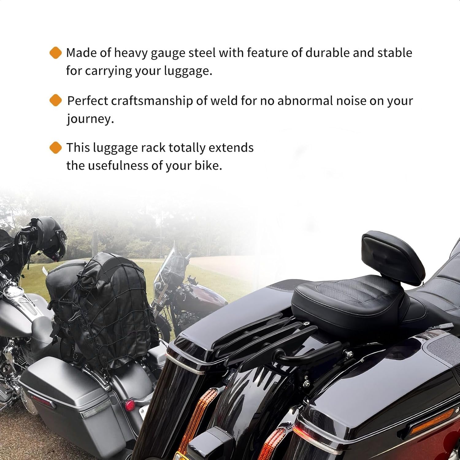 Motorcycle Luggage Rack Luggage Support Shelf for Harley Touring Street Glide Road King Electra Glide 2009-2024 (Gloss Black)