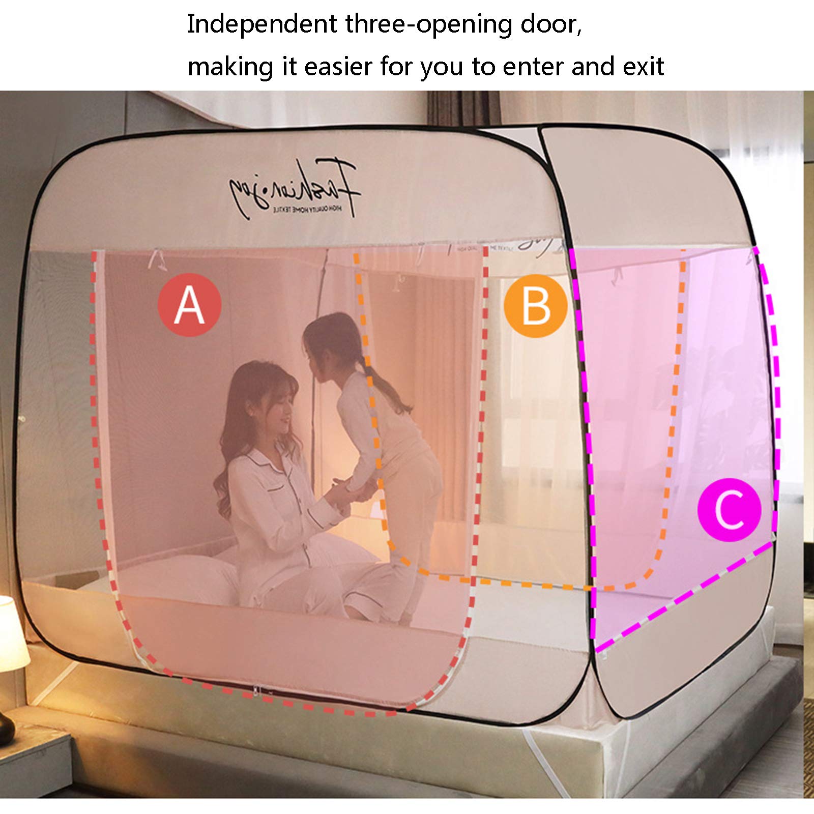 Zanzariera per Letto a baldacchino, Campeggio, Matrimoniale, Portatile, da Viaggio, per casa, antizanzare, Pieghevole, a comparsa, per Letto, Grigia - 1,5 * 2,0 m