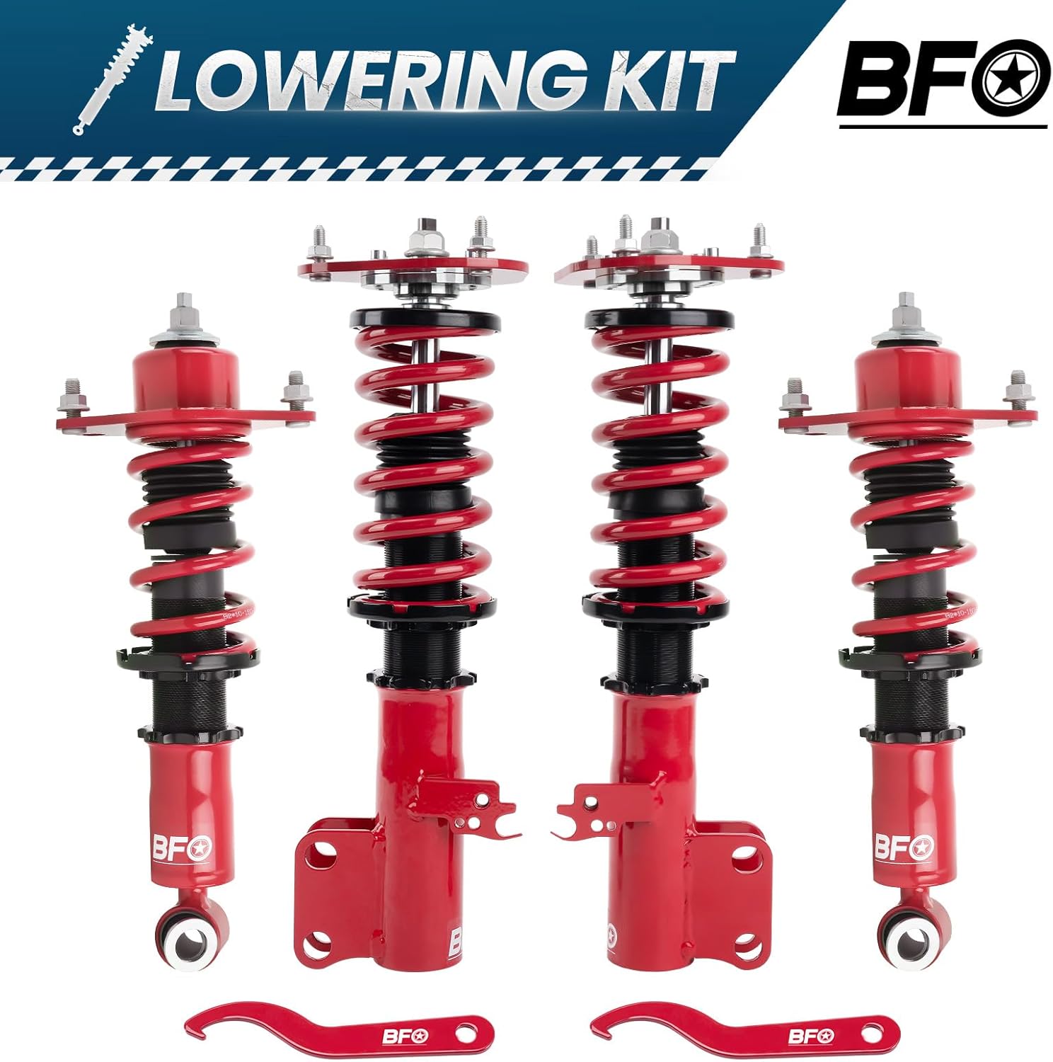 BFO Coilovers for Toyota Corolla 2009-2019, for Toyota Matrix E140 2009-2014, Height Adjustable Full Coilovers Suspension Kit, Preset Damping Shock Absorber Struts, Lowering Kit Red