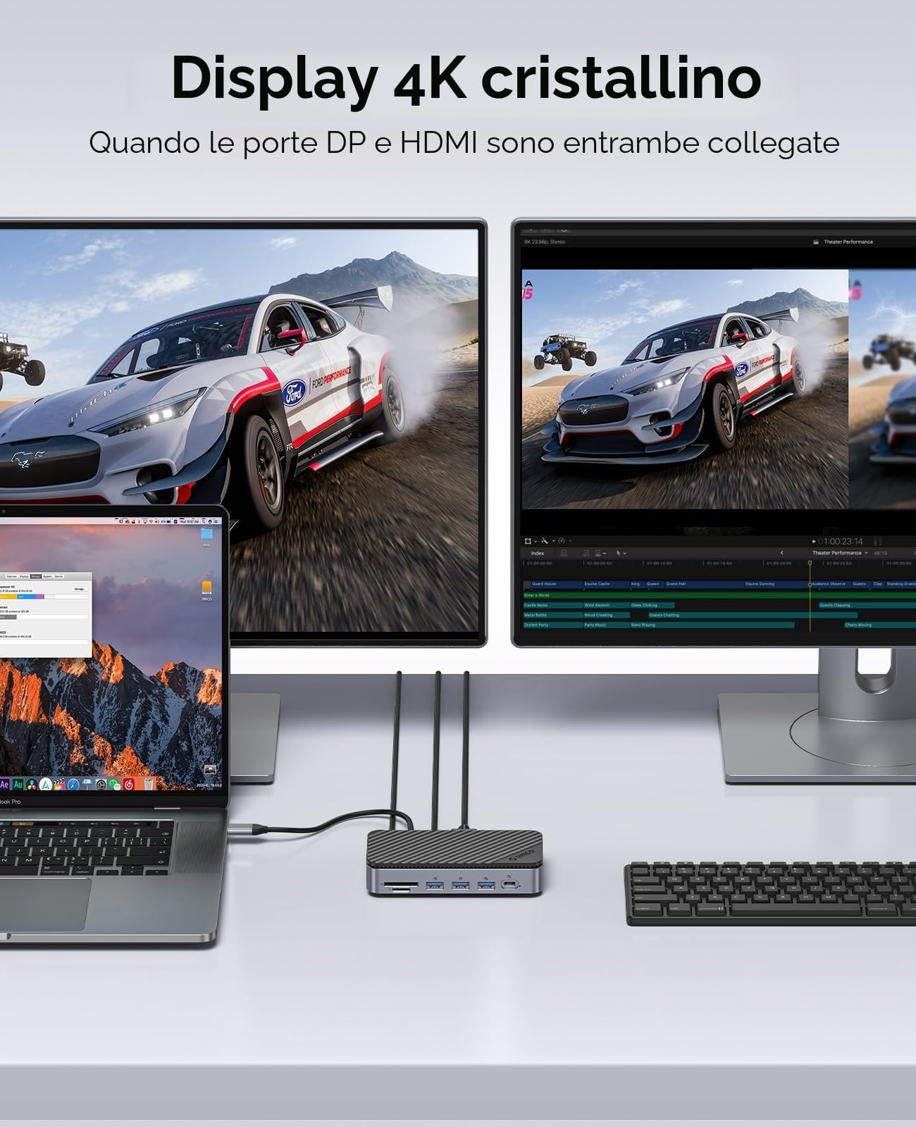 ORICO Hub C 11 in 1 con alloggiamento SSD M.2, docking station con ventilatore, HDMI, DP, Gigabit Ethernet, PD, SD/TF, audio/microfono, 10 Gbps e 2x5 Gbps