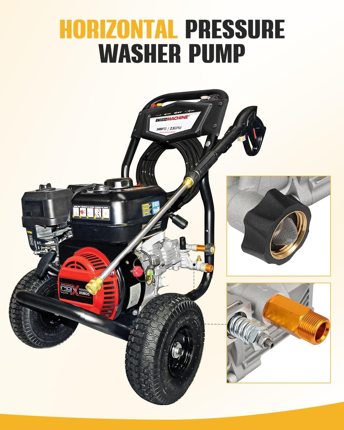 OCPTY 3/4 Shaft Aluminum Horizontal Pressure Washer Pump 3000 PSI 2.5 GPM Replacement Pump with 5 Color Tips, Original Engineering for Most Brand gas engine power washer