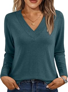 Long Sleeve Shirts for Women V Neck Casual Tunic Top Comfortable Shirt Fall Soft Basic Tees Loose Dressy 2025 Blouses