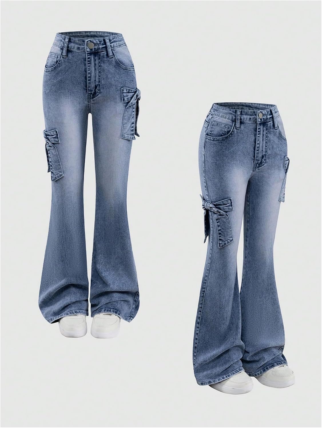 Girl's Bow Flared Jeans Y2k Denim Pants Bell Bottom Stretchy Jeans Trousers with Pocket - Image 3