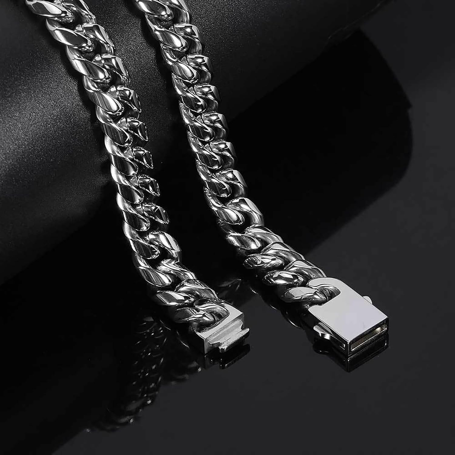 12mm Men's Miami Cuban Necklace - 18k or White Gold Plated Stainless Steel Cuban Chain