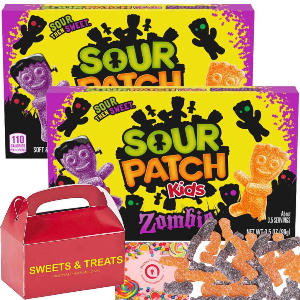 Halloween Sour Candy | Soft Sour Then Sweet Gummy - Theater Box | Birthday Gift Party Favor Holiday Treat School Snack Movie Night Sleepover | Plus Muchai Box (Halloween Zombies Trick Treat - Grape