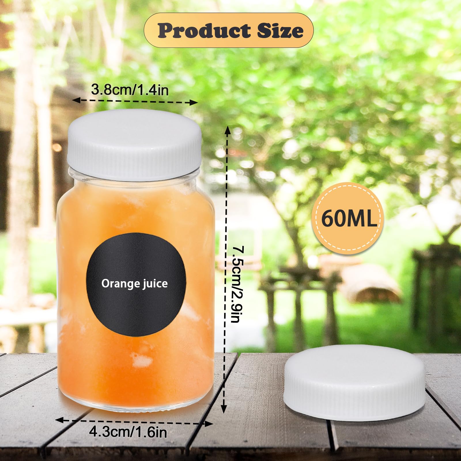 Hejo 10 Pcs Glass Shot Bottles with Lids, 60 ml Juice Shot Bottle with Labels, Reusable Mini Ginger Shot with Wide Mouth - Image 2