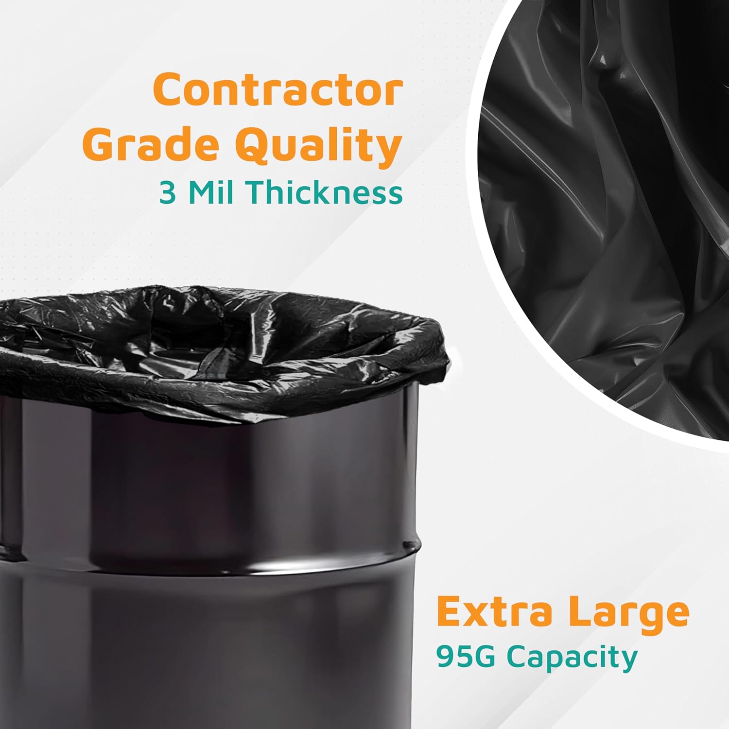PlasticMill Contractor Bags Heavy Duty - Commercial, Industrial Garbage Bags - Black Construction Trash Bags - Outdoor, Garden Trash Bags, 95-Gallon, 3 Mil, 61"x68" (10-Count)