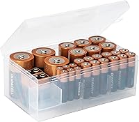 Dial Industries Battery Organizer Case - Holds 12 AAA, 12 AA, 6 C, 4 D Batteries - Durable Clear Snap Lid Storage