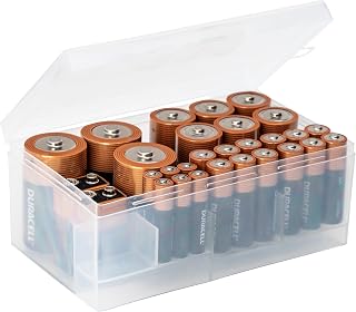 Dial Industries Battery Organizer Case - Holds 12 AAA, 12 AA, 6 C, 4 D Batteries - Durable Clear Snap Lid Storage