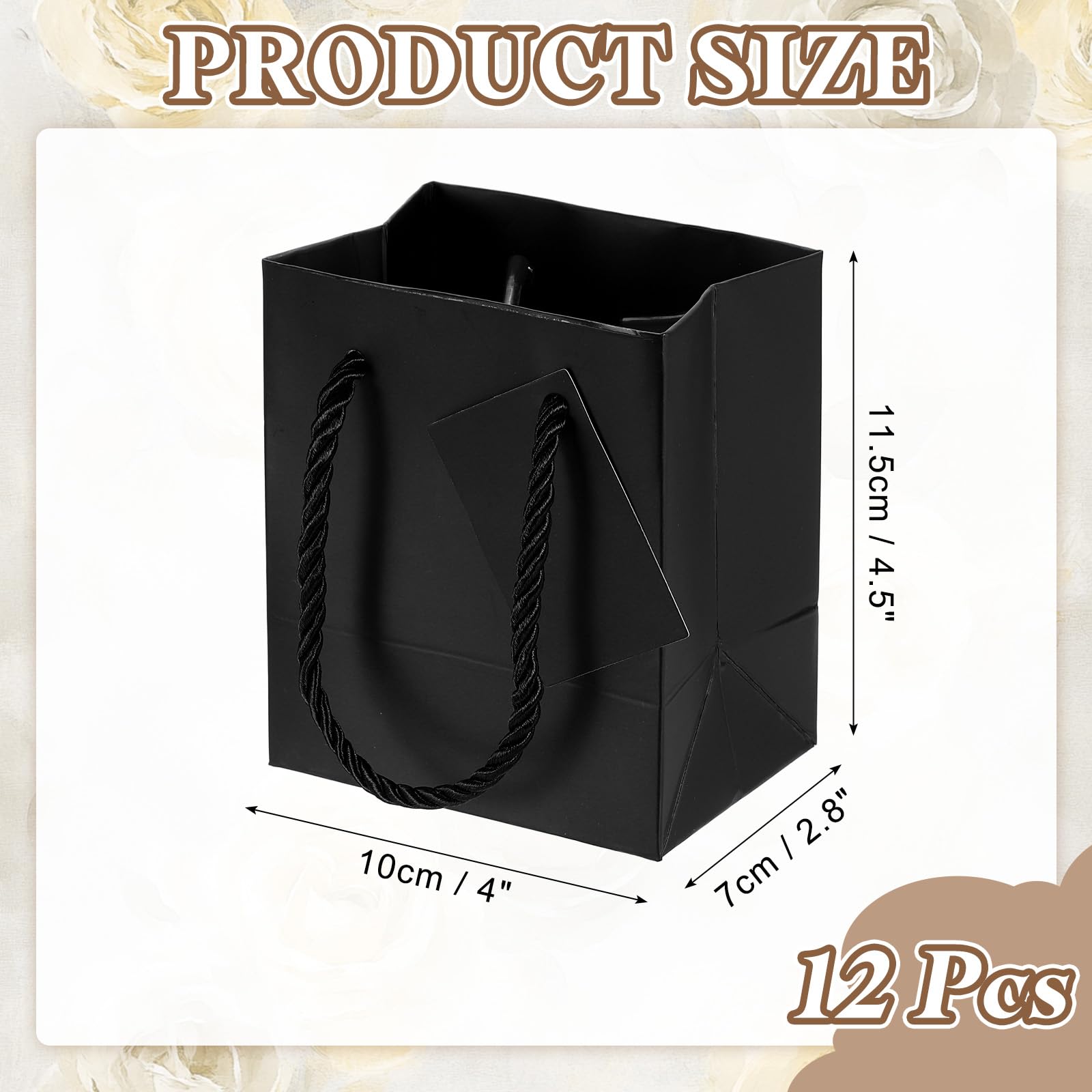 PATIKIL Sacchetti regalo da 10,2 x 7,1 x 11,4 cm, 12 sacchetti piccoli con manici e biglietto di auguri per bomboniere, matrimoni, addio al nubilato, festival, colore nero