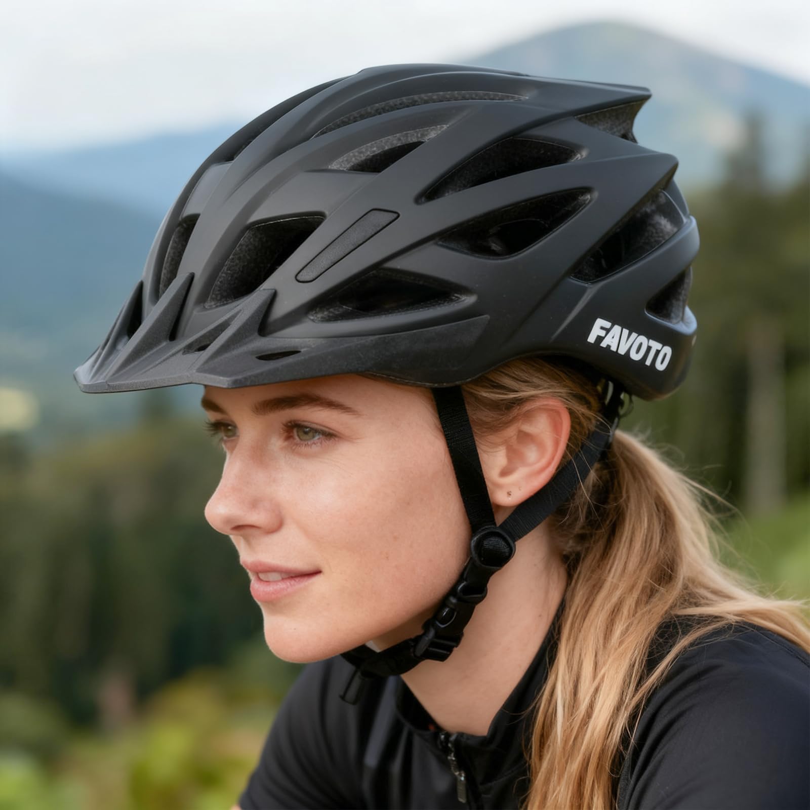 Favoto Casque Vélo Adulte Léger Respirant Homme Femme Route VTT Anti-Choc Taille Réglable L 59-61cm Noir