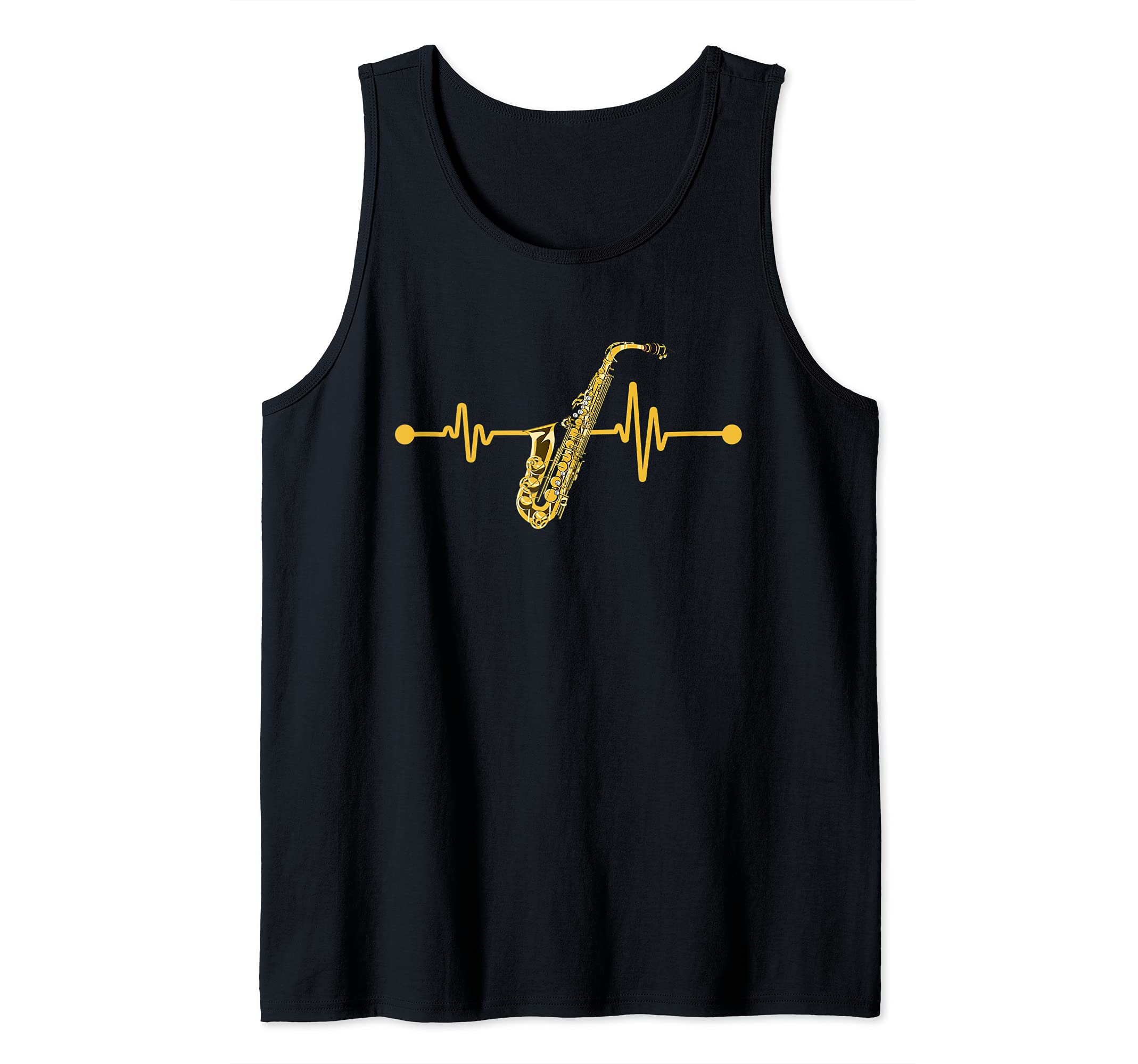 Musical Instrument Saxophonist Heartbeat Jazz Saxophone Tank Top, Black