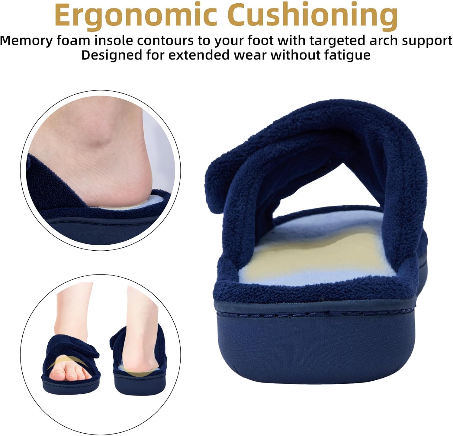 Magtoe Adjustable House Slippers for Women Memory Foam Soft Indoor Shoes Coral Fleece Lined Open Toe Home Slip on Slides Sandals All Seasons
