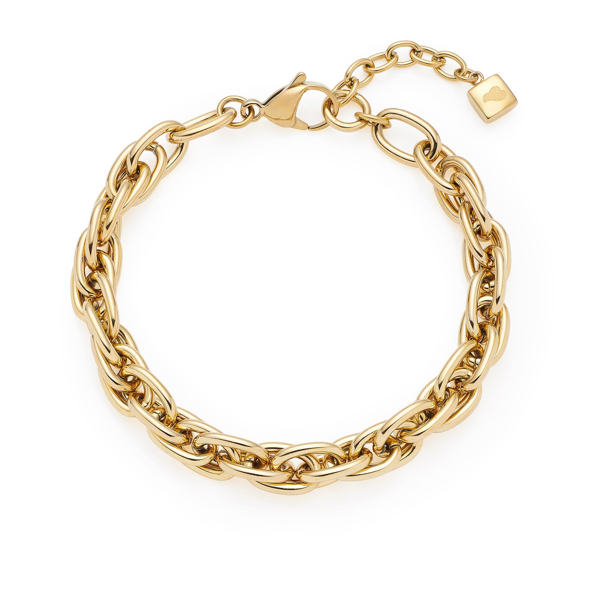 Jewels BY Leonardo Bracciale Sina, Bracciale in Acciaio Inox Dorato, Intrecciato, a Maglie Spesse, Lunghezza 19-21,5 cm, Regalo per Donne, 025386