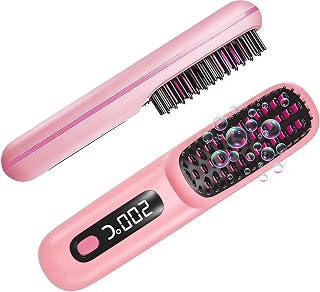 Go Brush Pro Hair Straightener Brush, 2026 Upgraded Cordless Straightening Brush, MCH Fast Heating, 3 Temp Settings, 4000mAh Type-C Rechargeable Portable Travel Styling Tool (Petal Pink)
