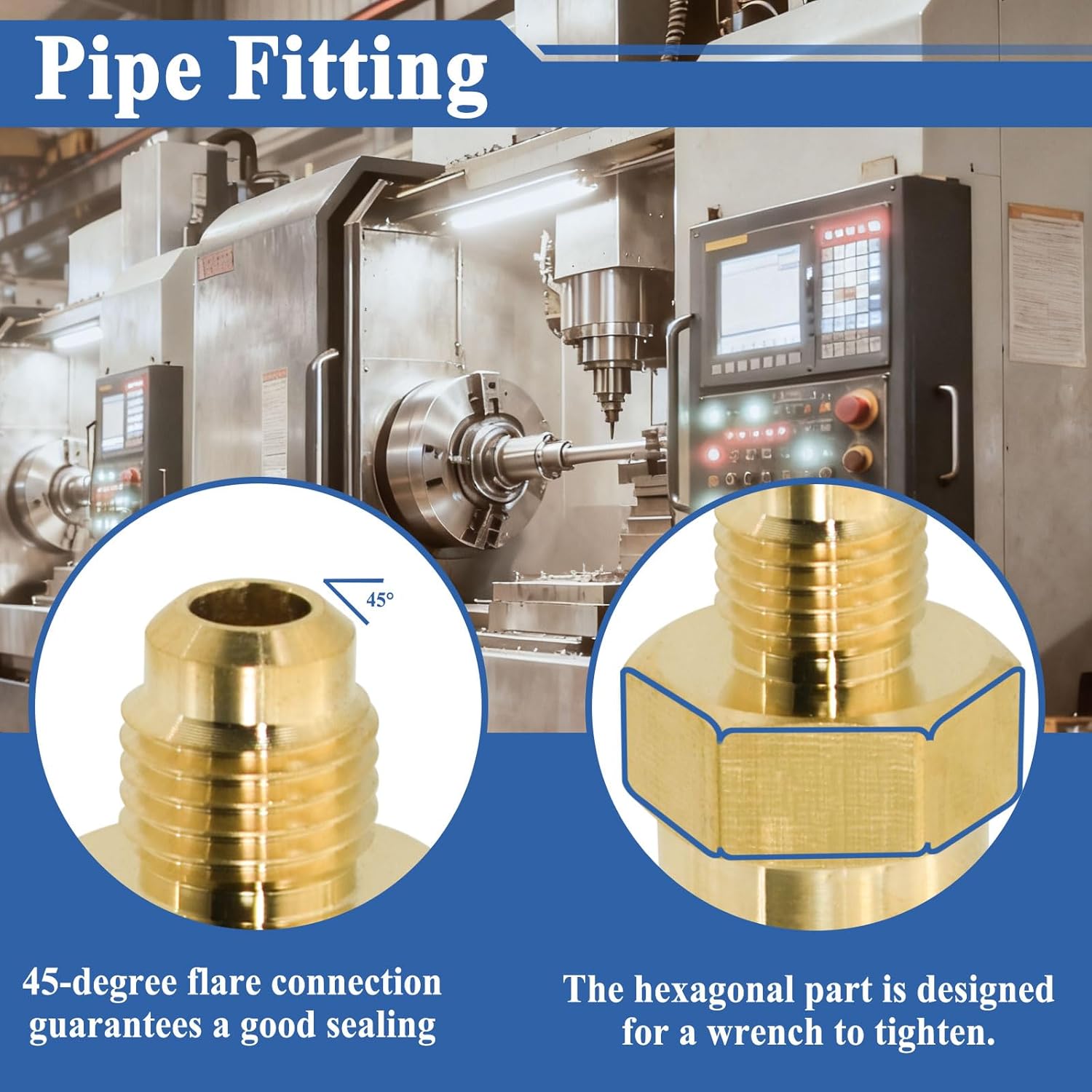2Pcs 1/4 SAE Flare Male to 1/4NPT Female Thread Tubing Adapter, Air Conditioner Refrigeration Pipe Connector, Brass