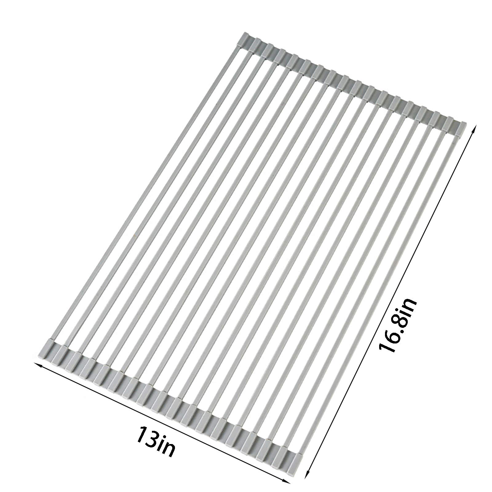 YunTeng Over The Sink Multipurpose Roll-Up Dish Drying Rack Full Silicone Coated (Warm Grey)