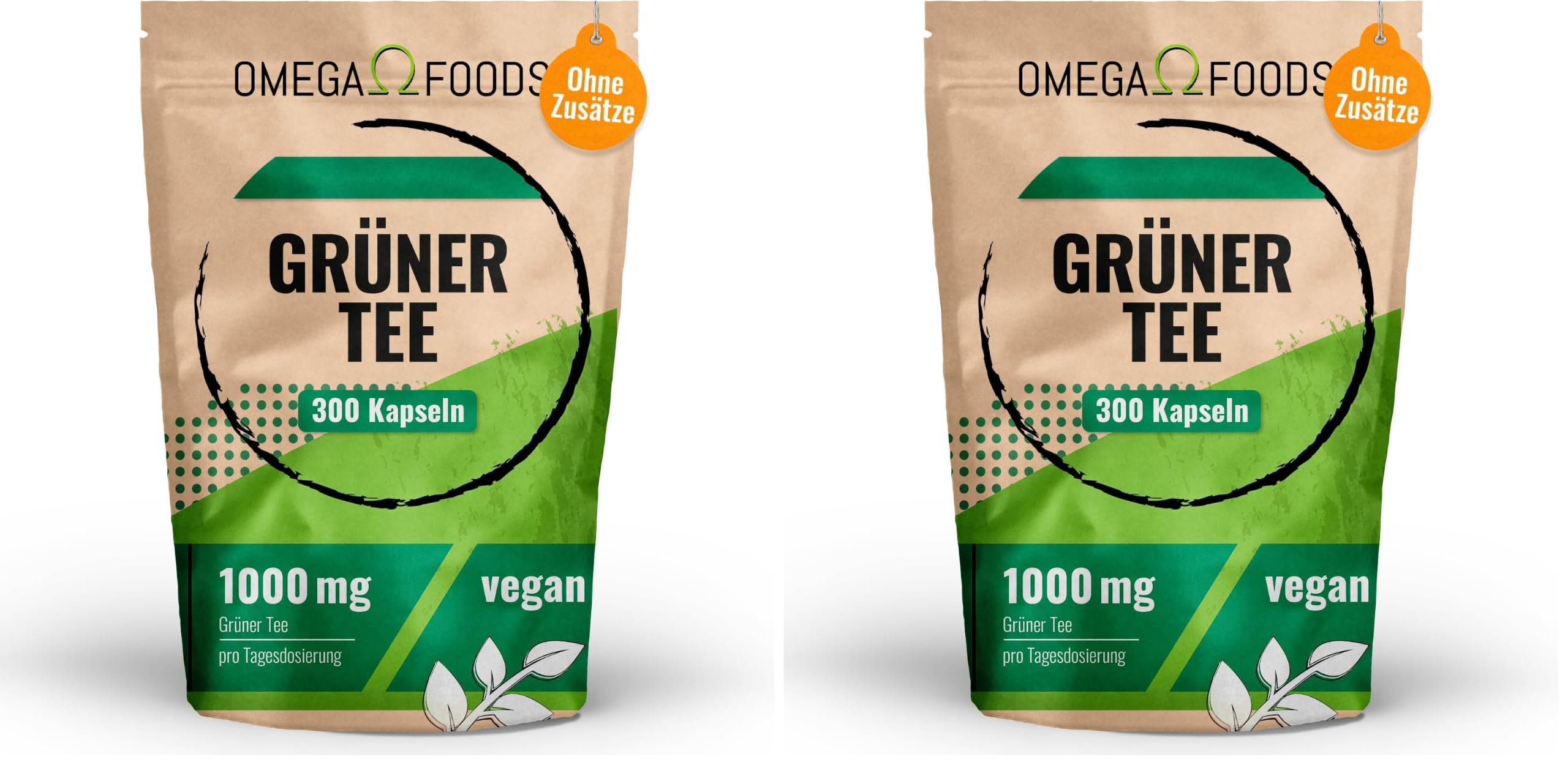 Grüner Tee Kapseln hochdosiert 1000 mg - 300 Grüntee Extrakt Kapseln (Packung mit 2)
