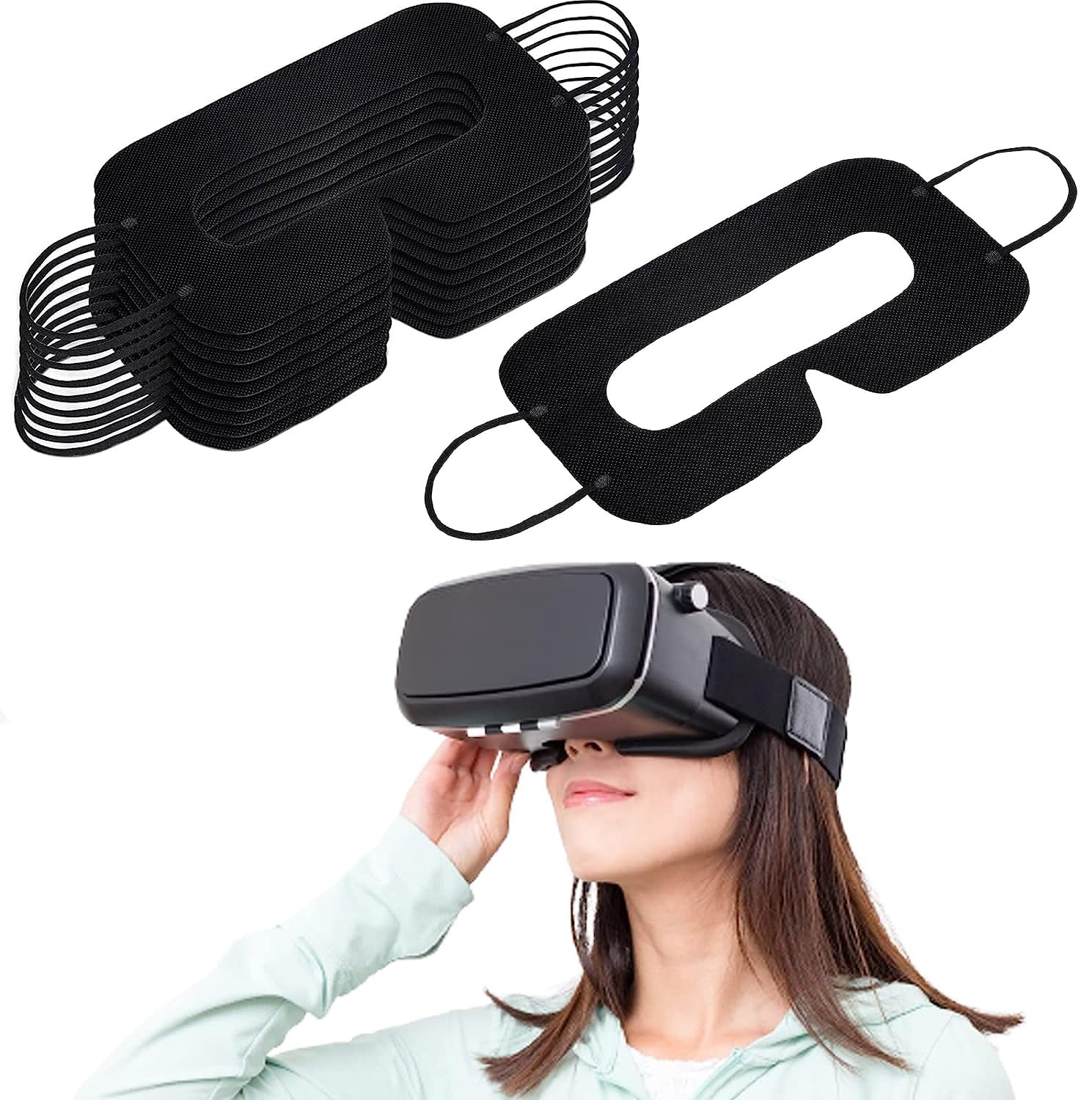 MAKINGTEC Disposable VR Face Mask Breathable Cover Eye Mask for VR Nonwoven Fabric Sanitary VR Mask Rift, 100 Pcs VR Eye Cover Pad (Black)