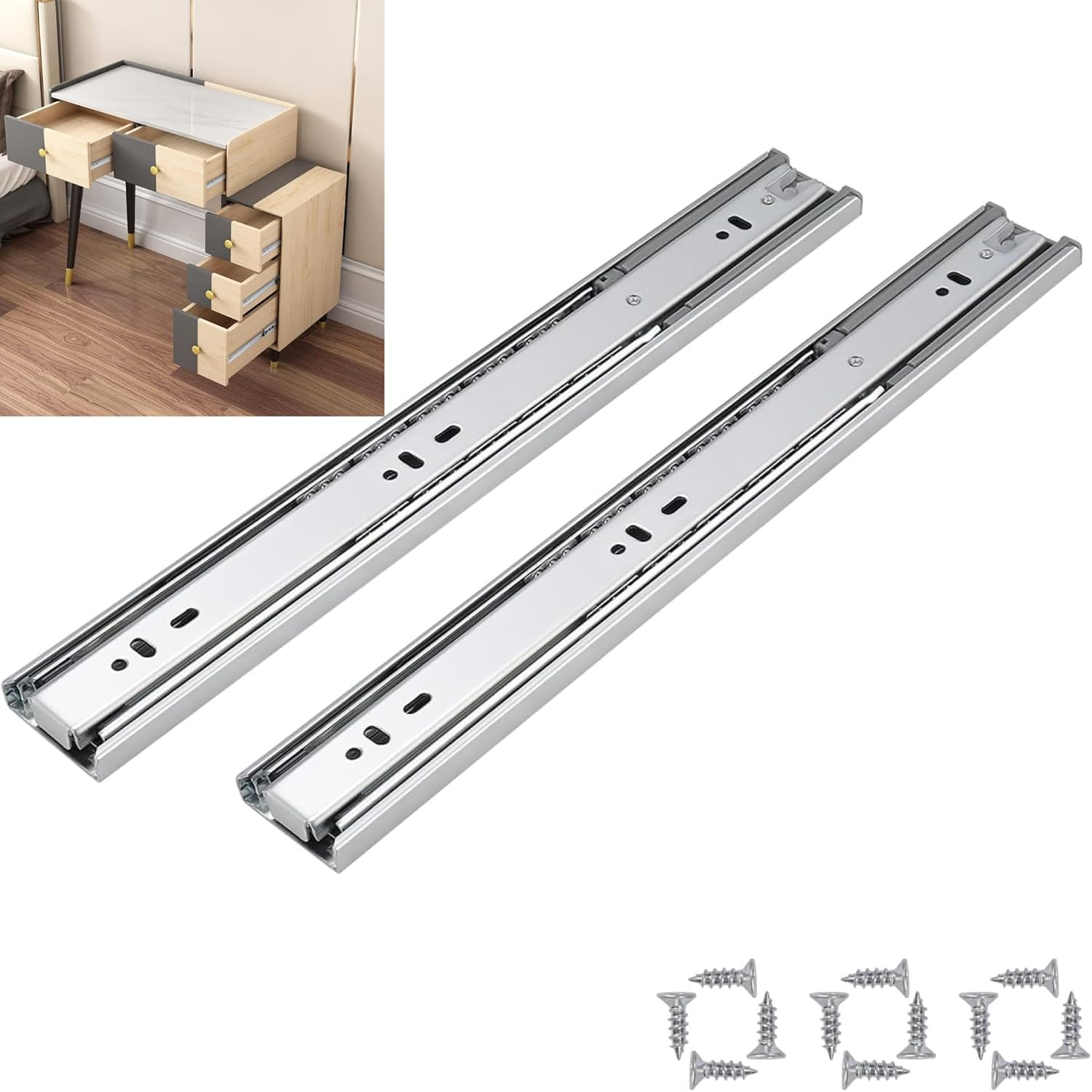 Knobonly 18 Inch Drawer Slides 6 Pairs - Soft Close Ball Bearing Full Extension Side Mount, Silver Cabinet Drawer Glides for Kitchen, Dresser - 100lb Load Capacity