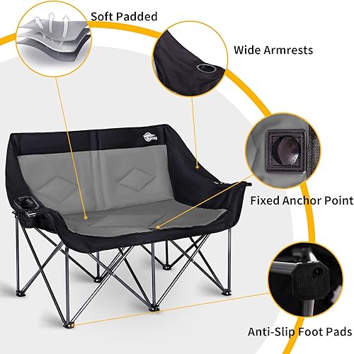 Miniatura 6 de Silla de camping para 2 personas, silla de camping plegable de gran tamaño, silla de campamento para dos personas, silla de campamento para dos