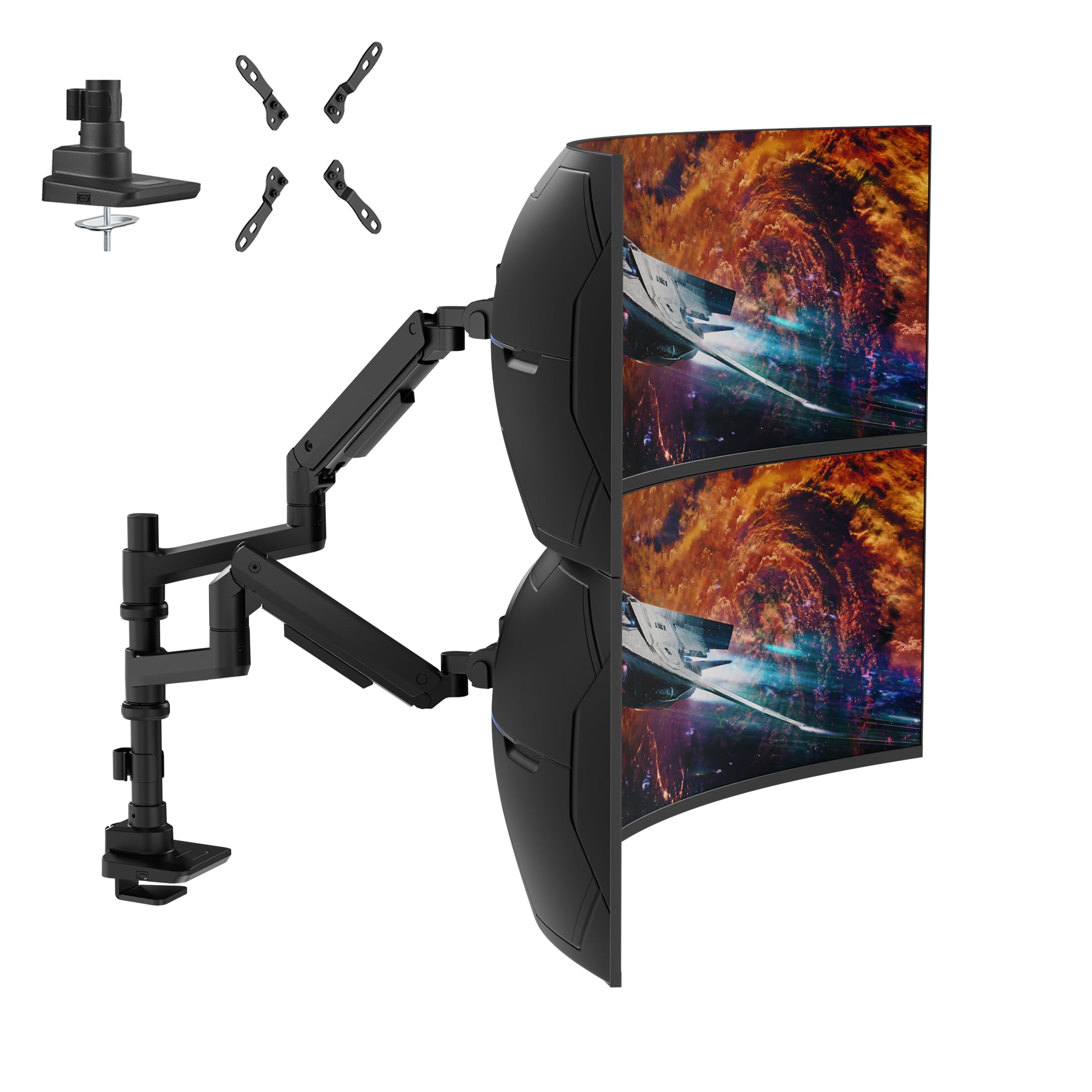 Dual Monitor Arm for 17-49 Inch Ultrawide Screens – Heavy Duty Monitor Arm Desk Mount – VESA Mount with Clamp and Grommet Base – Holds Up to 44 lbs. Each