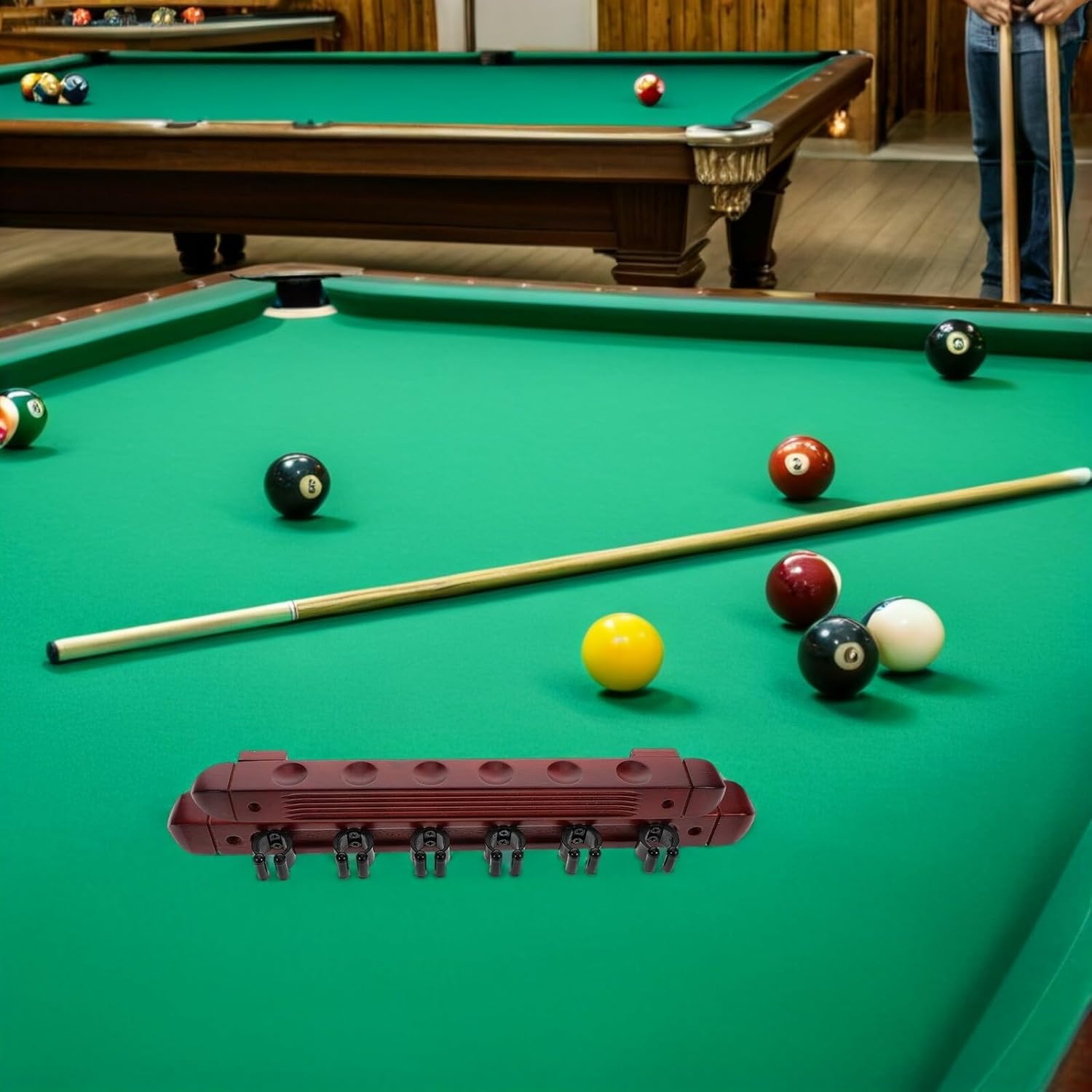 VANZACK 2 Sets Wall Mounted Wooden Billiard Cue Rack Pool Stick Holder Organizer with Burgundy Finish for Game Bars Clubs Snooker Cue Storage