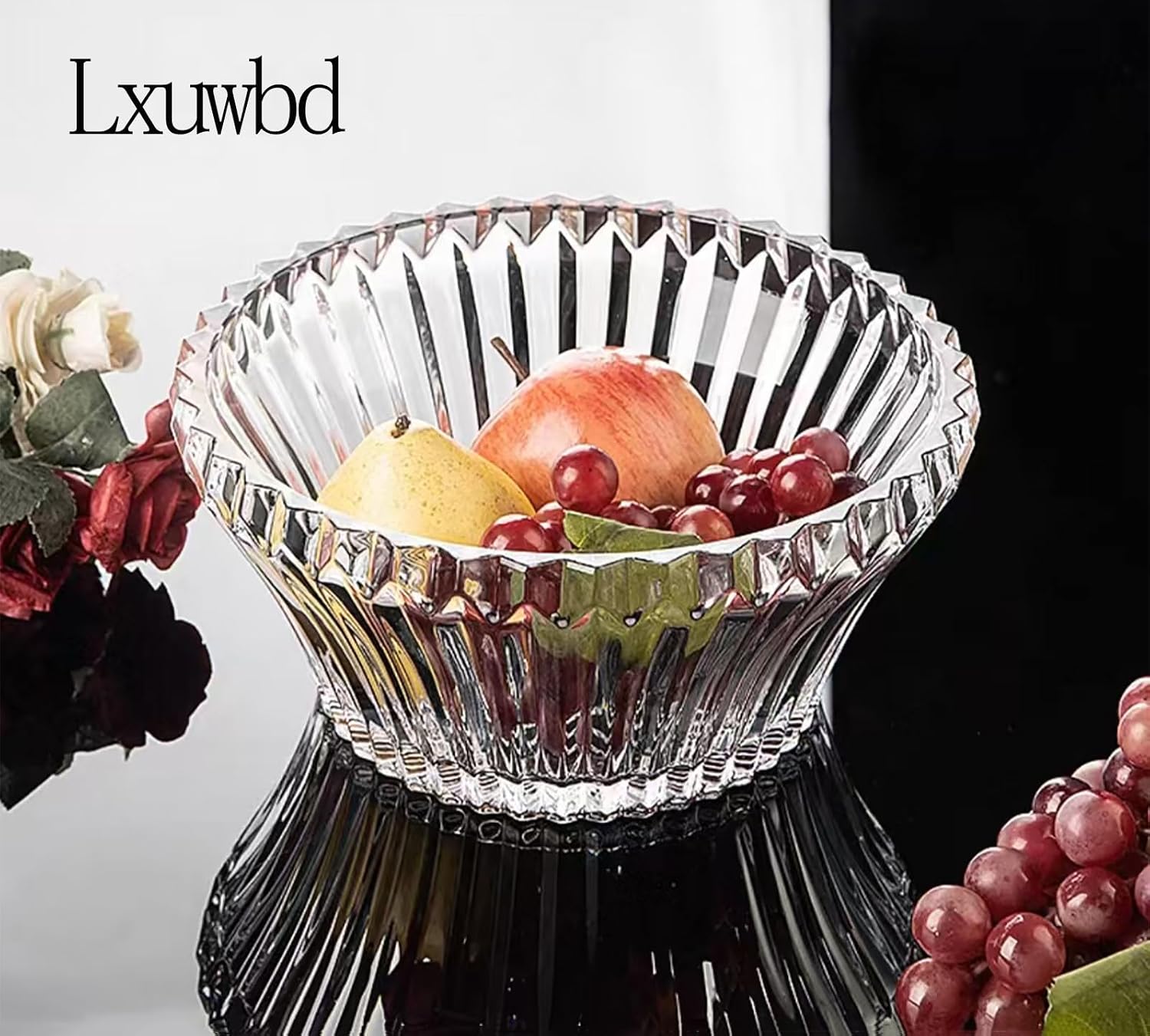 Glass Striped Fruit Bowl, Centerpiece Bowl, Decorative bowl, used for Kitchen Countertops, Dining Tables, and Living room center decoration (white, 9.7)