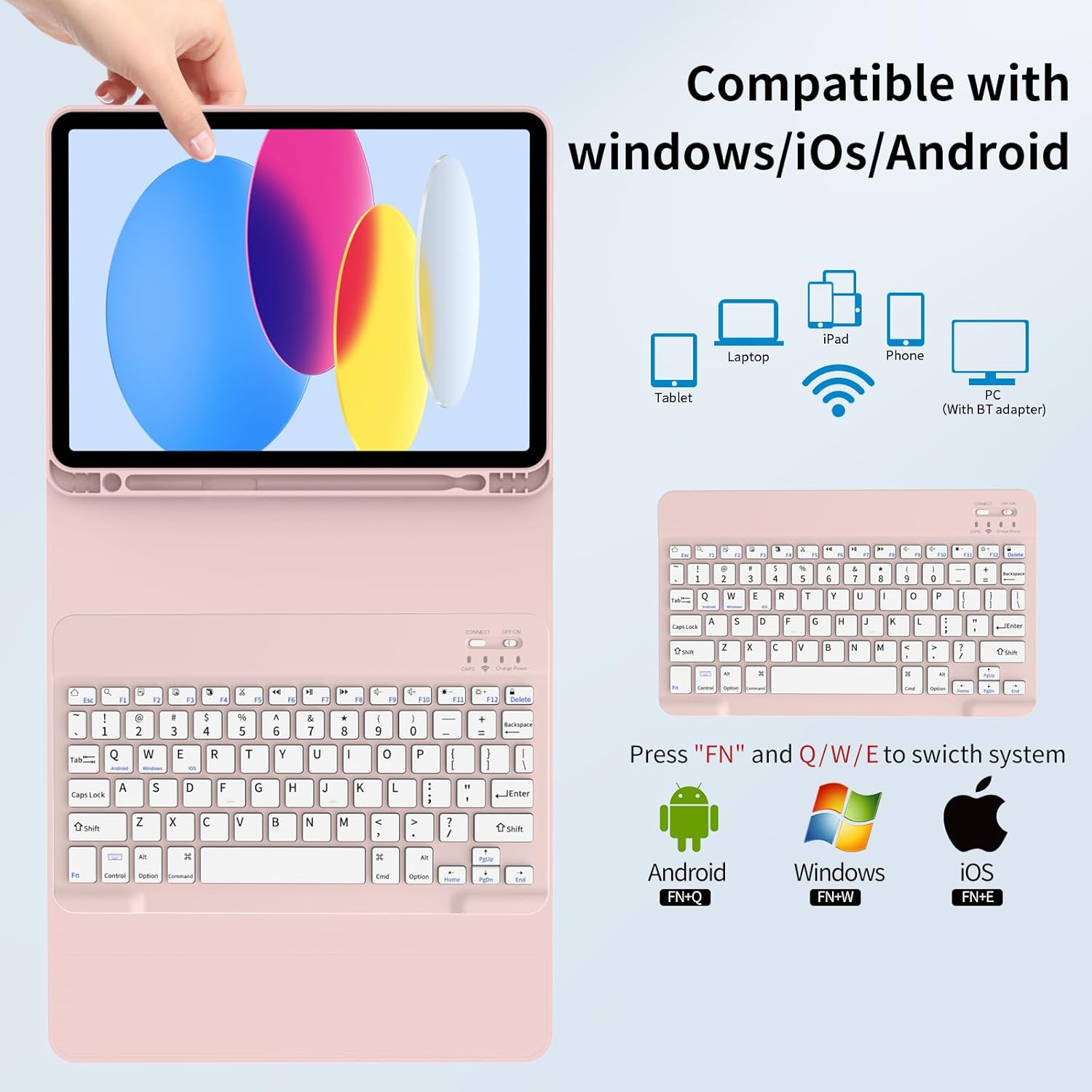 Keyboard Case for iPad (A16) 11th Generation 11 Inch 2025, iPad 10th Gen 10.9 Inch 2022, Slim Thin & Light Wireless Detachable Proof Folio Keyboard Cover with Pencil Holder - Pink