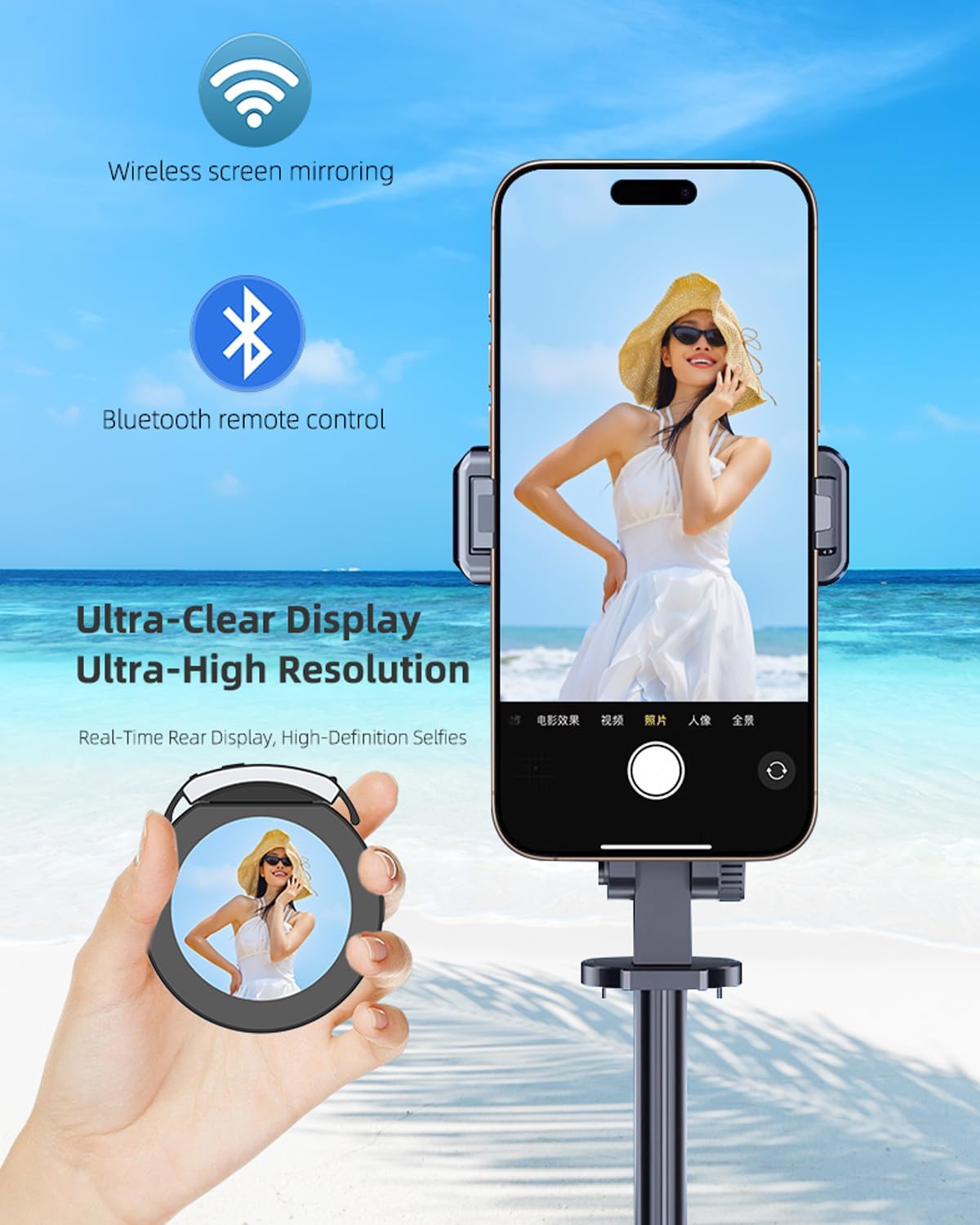 Vlog Selfie Monitor Screen, Magnetic Phone Vlog Selfie Monitor Screen Bluetooth Remote, Using Phone Rear Camera for Selfie Vlog Live Stream TikTok, Compatible with iPhone & Android, Aluminum 2025 New