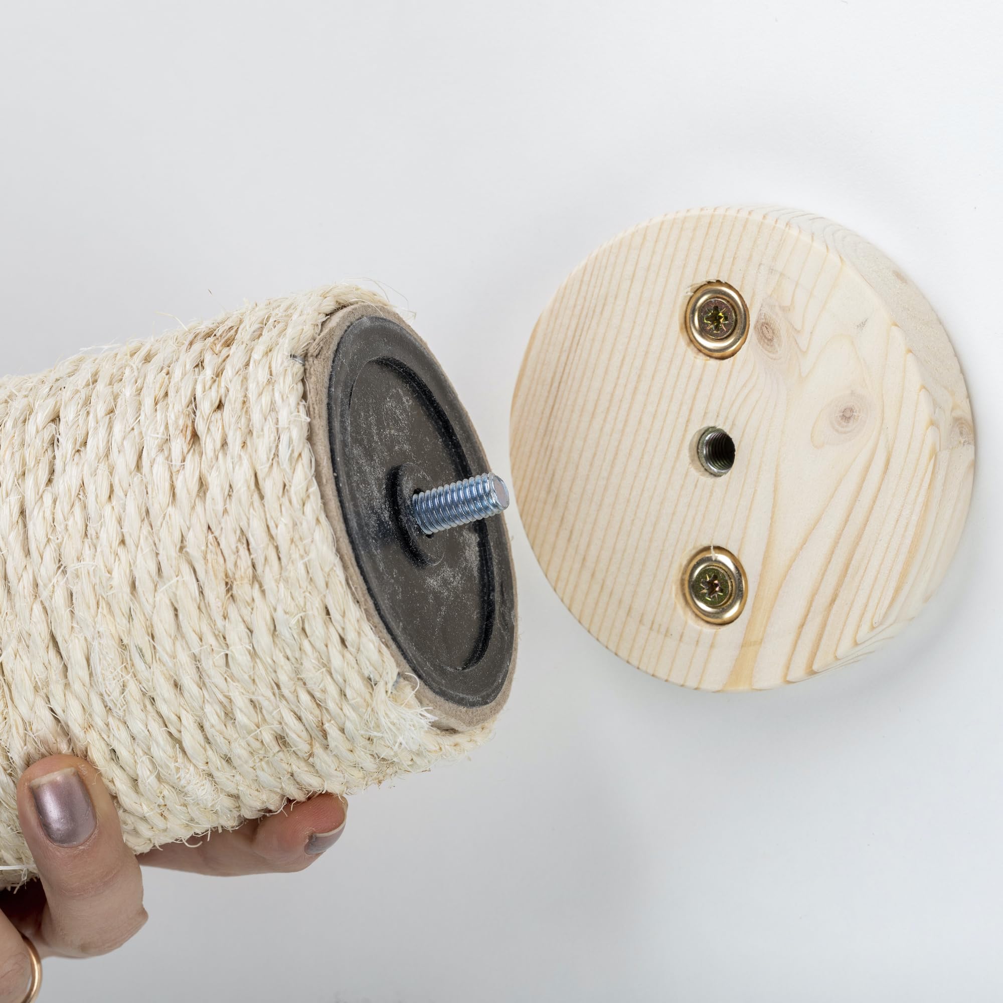 Tronchetto Tiragraffi per Gatti in legno d’Abete Artigianale, in corda di Sisal, ideale come scaletta e elemento di collegamento per Percorso da Muro per Gatti, fino a 20Kg, Percorsopergatti