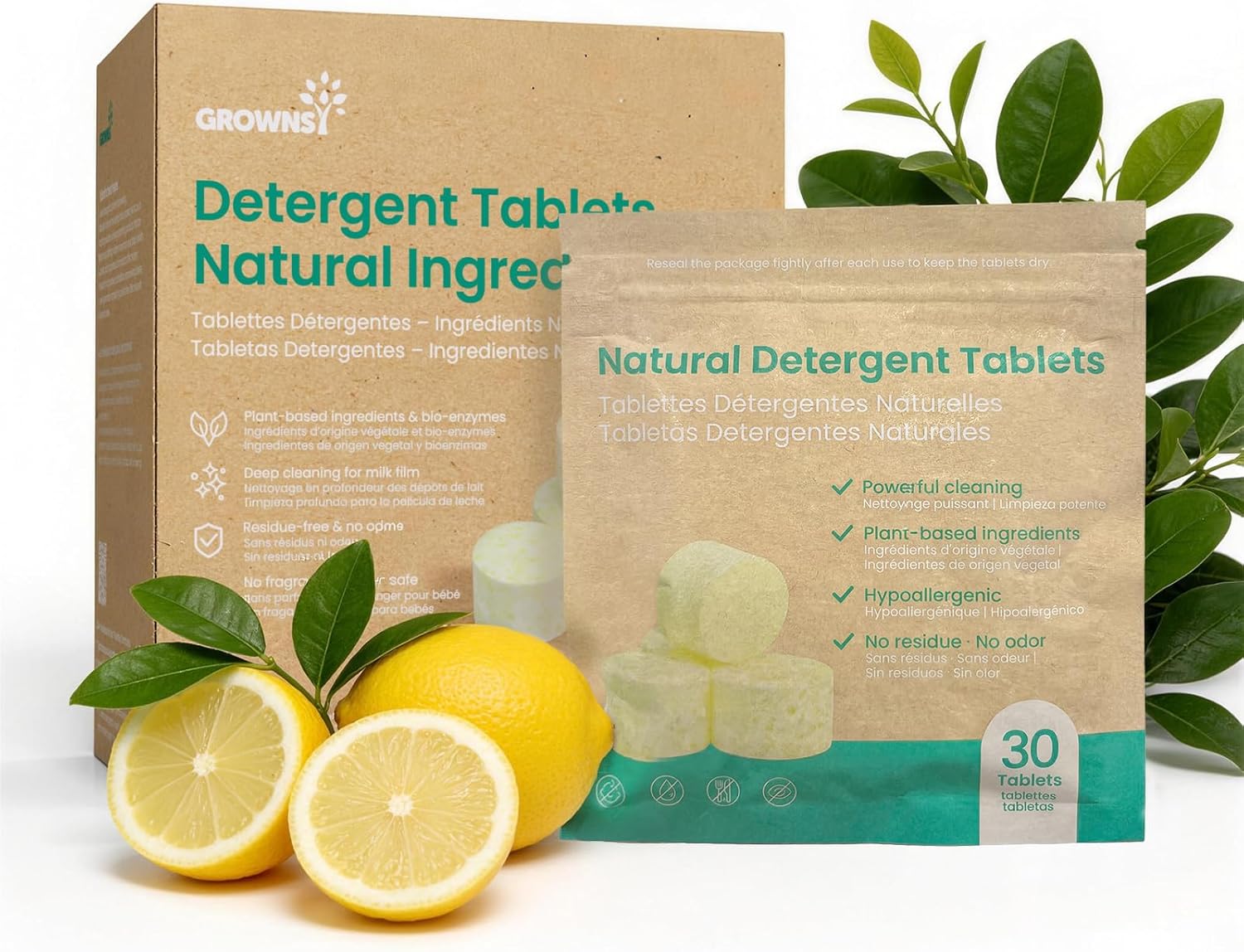 GROWNSY Bottle Washer Detergent Tablets, Plant-Based Enzyme Formula, Removes Milk Residue, Grease & Odor, Safe for Baby Bottles & Pump Parts, Compatible with All Bottle Washers, Unscented, 150 Count