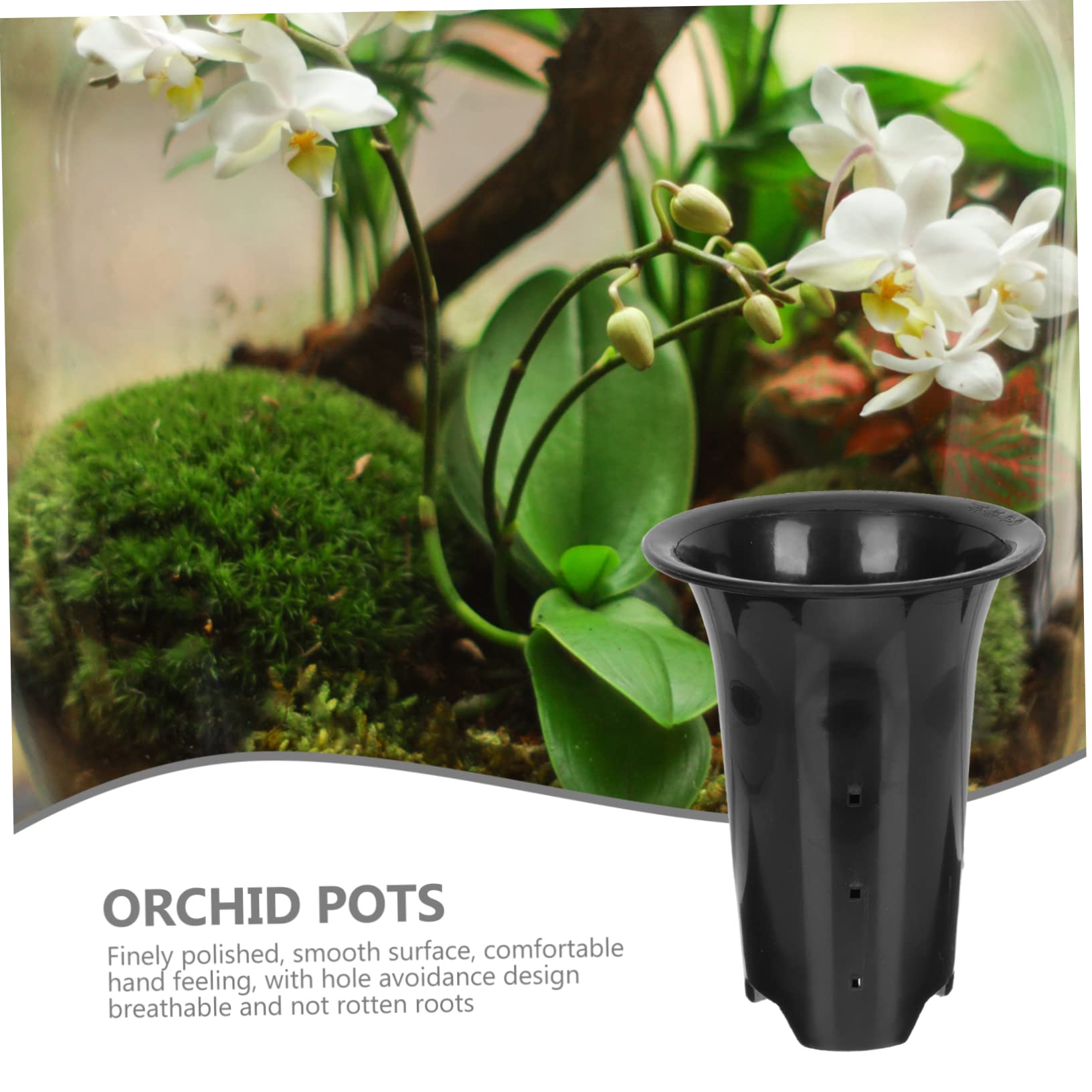 10 Pots Noirs pour Orchidées en Plastique Respirant Contrôle des Racines, Design Simple, Hauteurs Renforcées, pour Plantes D'intérieur