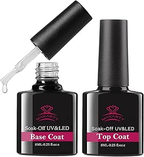 Makartt No Wipe Gel Top Coat and Base Coat Kit, 2pcs Soak off UV LED Gel Base and Top Coat Gel Nail Polish Long Lasting Sh...