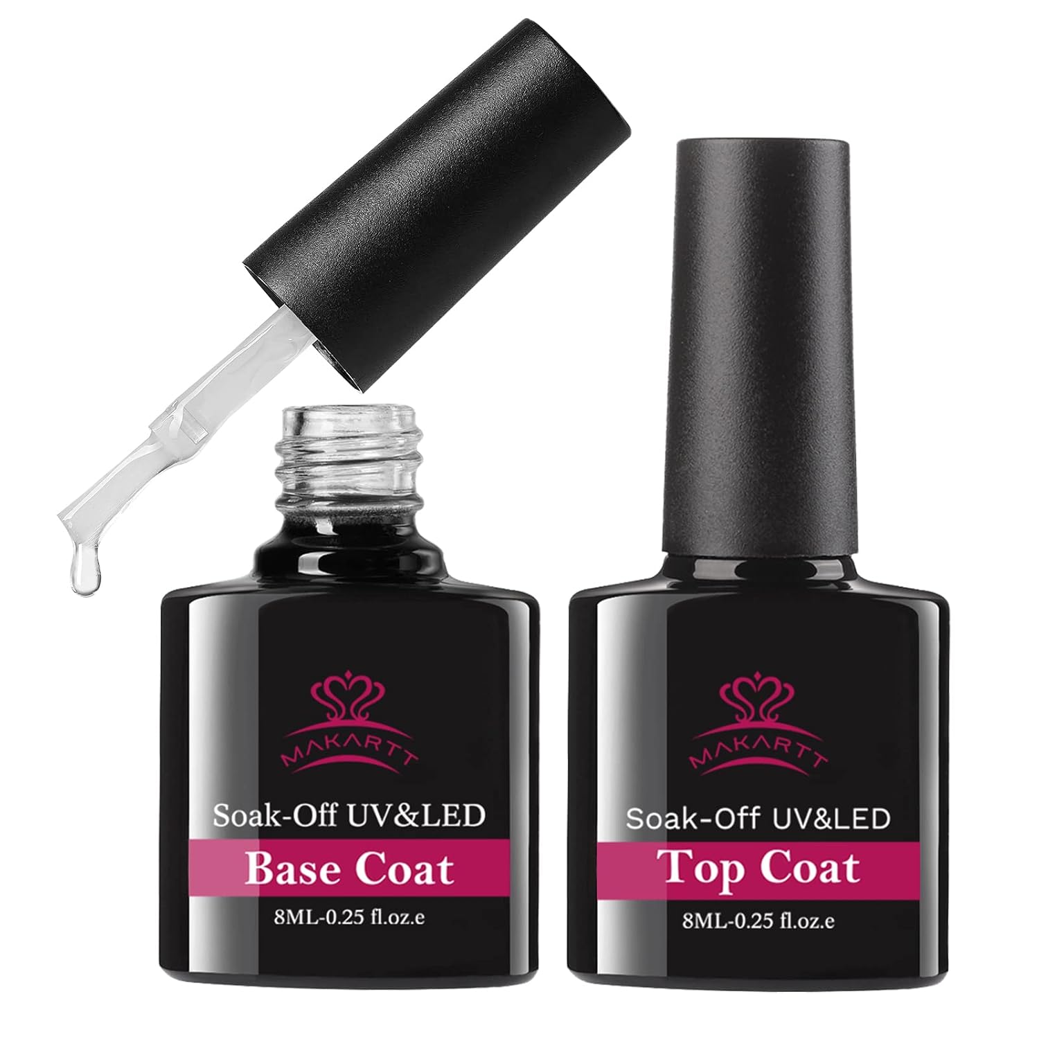 Makartt 2pcs No Wipe Gel Top Coat and Base Coat Kit, 15ml Soak off UV LED Gel Base and Top Coat Gel Nail Polish Long Lasting Shiny Clear Nail Varnish Set (Nail Lamp Needed ) : Everything Else