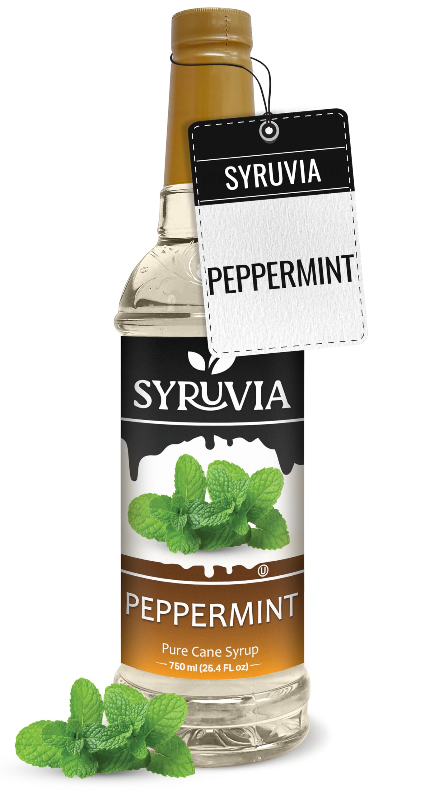 Syruvia Peppermint Syrup for Coffee, Flavored Syrup for Drinks, Lattes, and Desserts – 25.4 fl oz