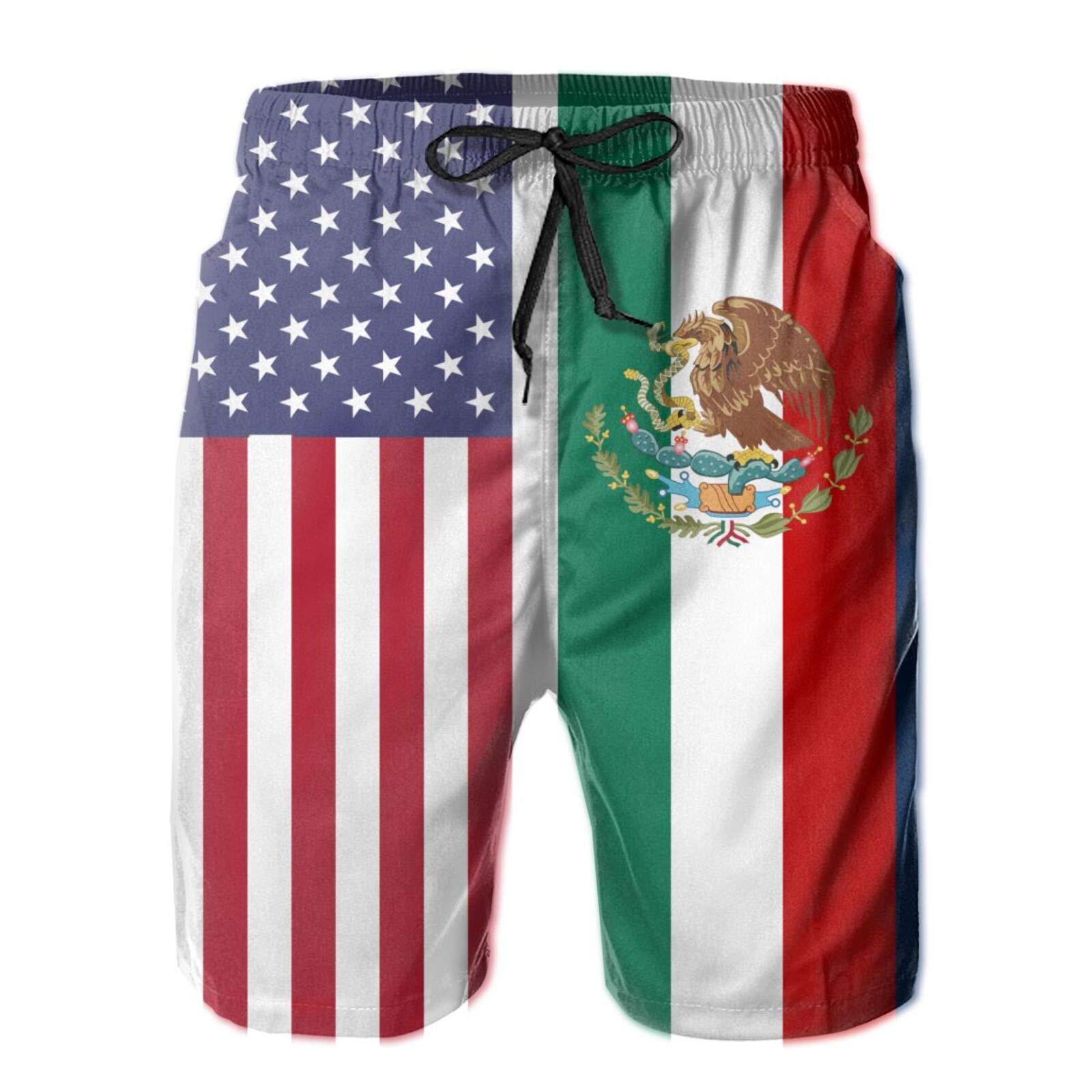 SARA NELL Men's Swim Trunks American Mexican Flag Surfing Beach Board Shorts Swimwear
