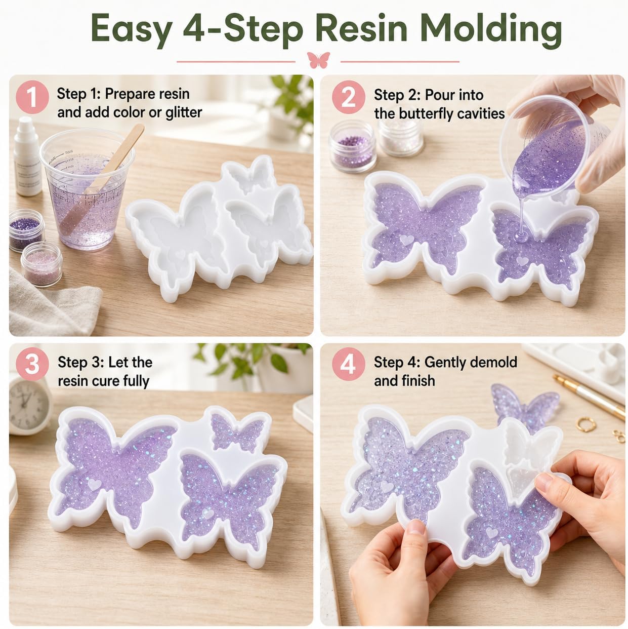 Butterfly Resin Mold Silicone, 3 Size Epoxy Resin Molds for Jewelry Crafts