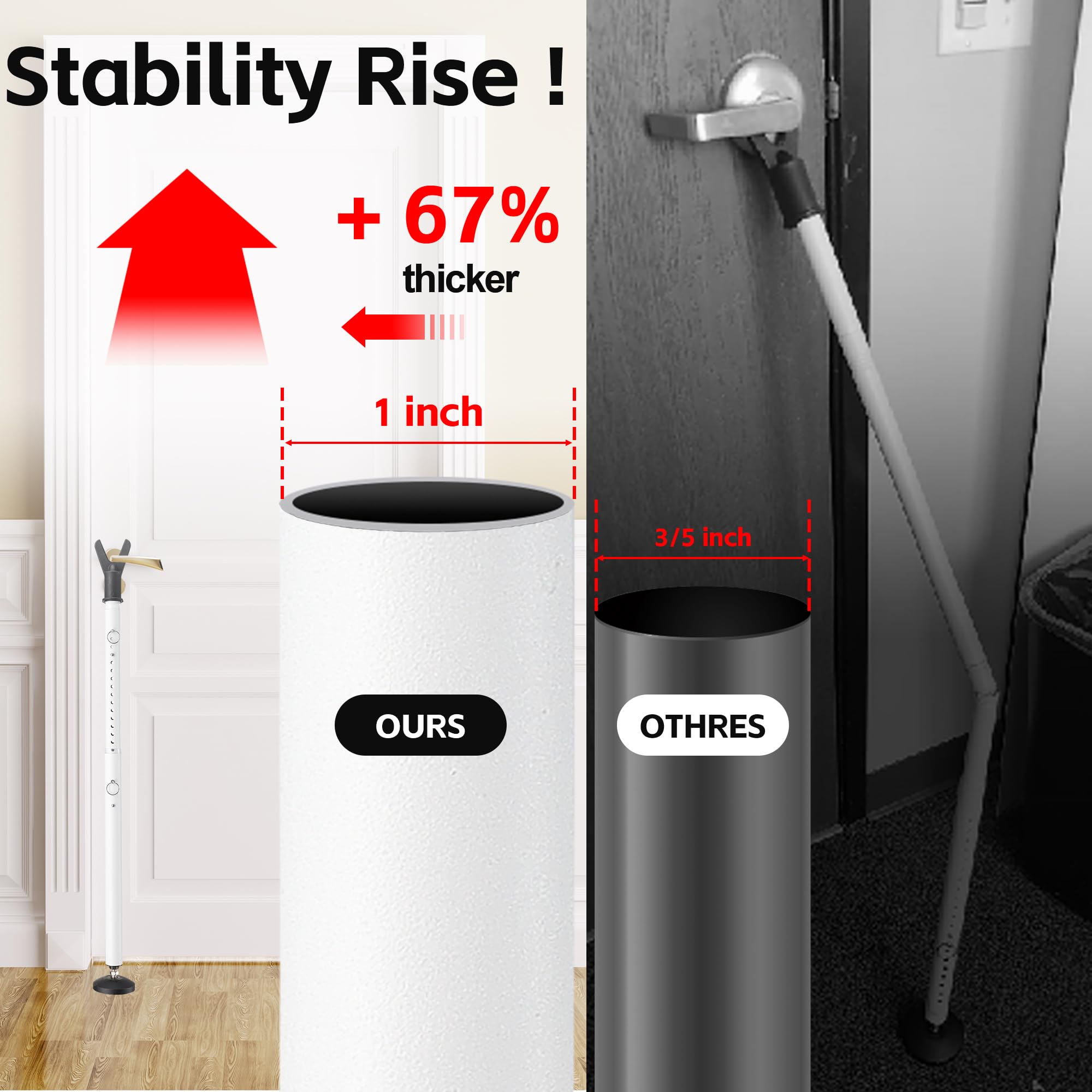 Topes de puerta 2 en 1 y barra de seguridad para puerta corredera, dispositivos de seguridad ajustables con tapas intercambiables y puntas de goma, adecuados para dormitorio, habitaciones de hotel y