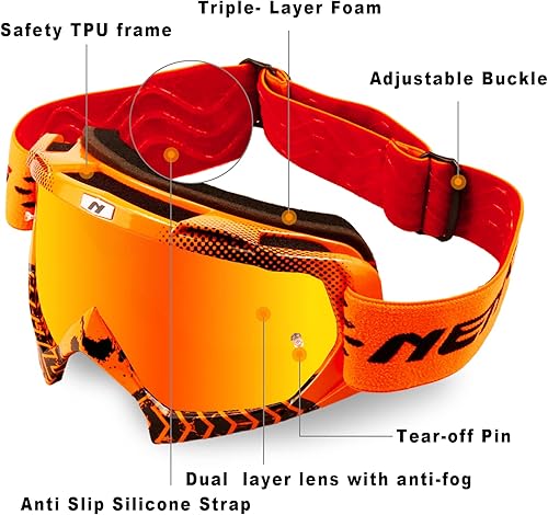 Miniatura 3 de Dirt Bike Goggles Adult Motocross Dirtbike 4 Wheeler MX ATV Off Road Goggles Glasses Anti Fog Lens for Men Women Arrow Orange