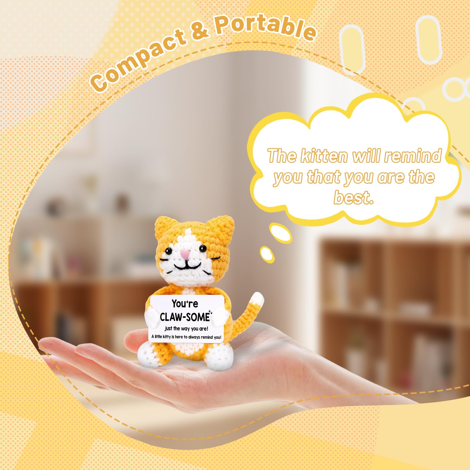 Qubitly Yellow Crochet Cat Emotional Support Gift with Greeting Card - Image 4