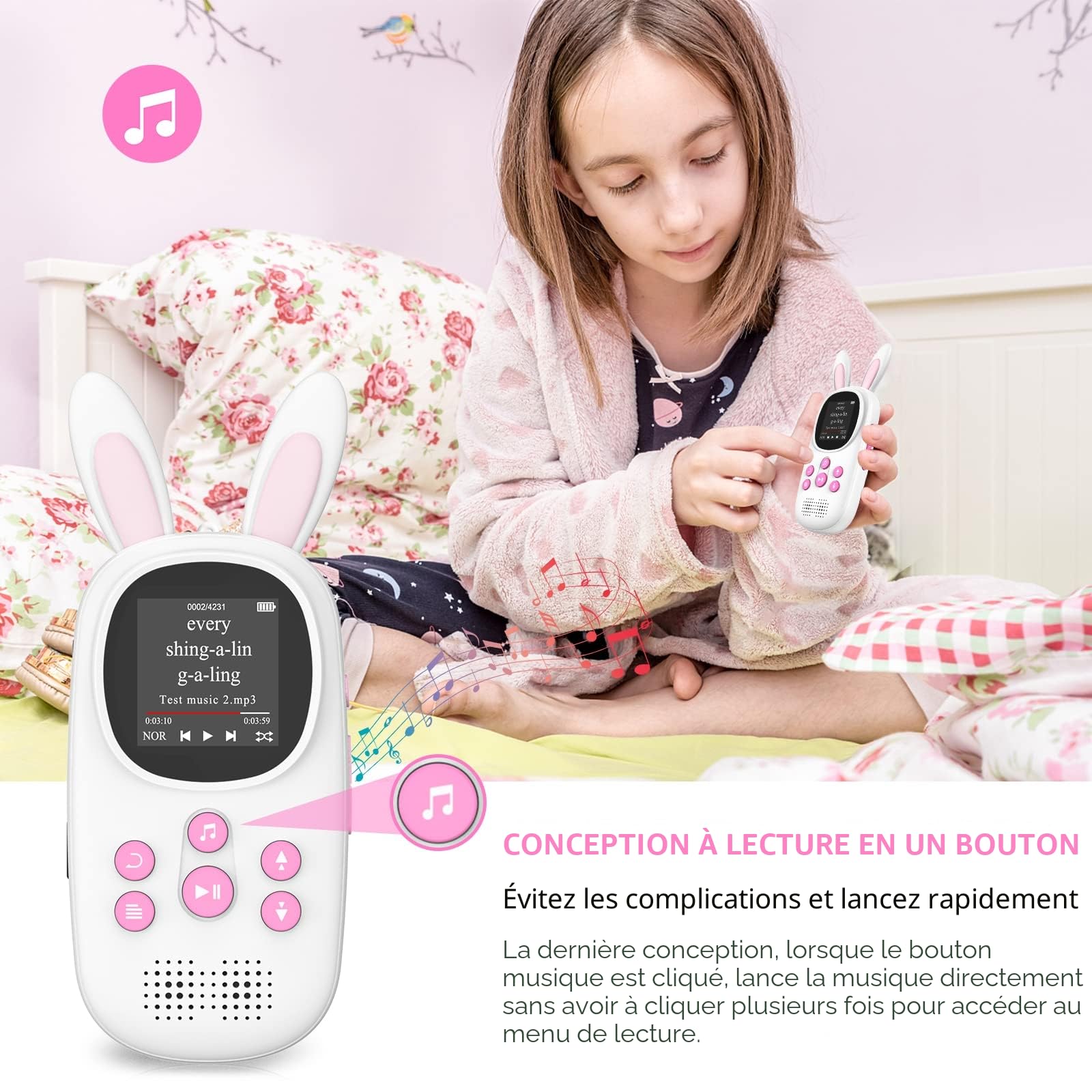 Lecteur MP3 Enfants 32 Go Bluetooth Haut-Parleur Radio FM Enregistrements Alarme Chronomètre