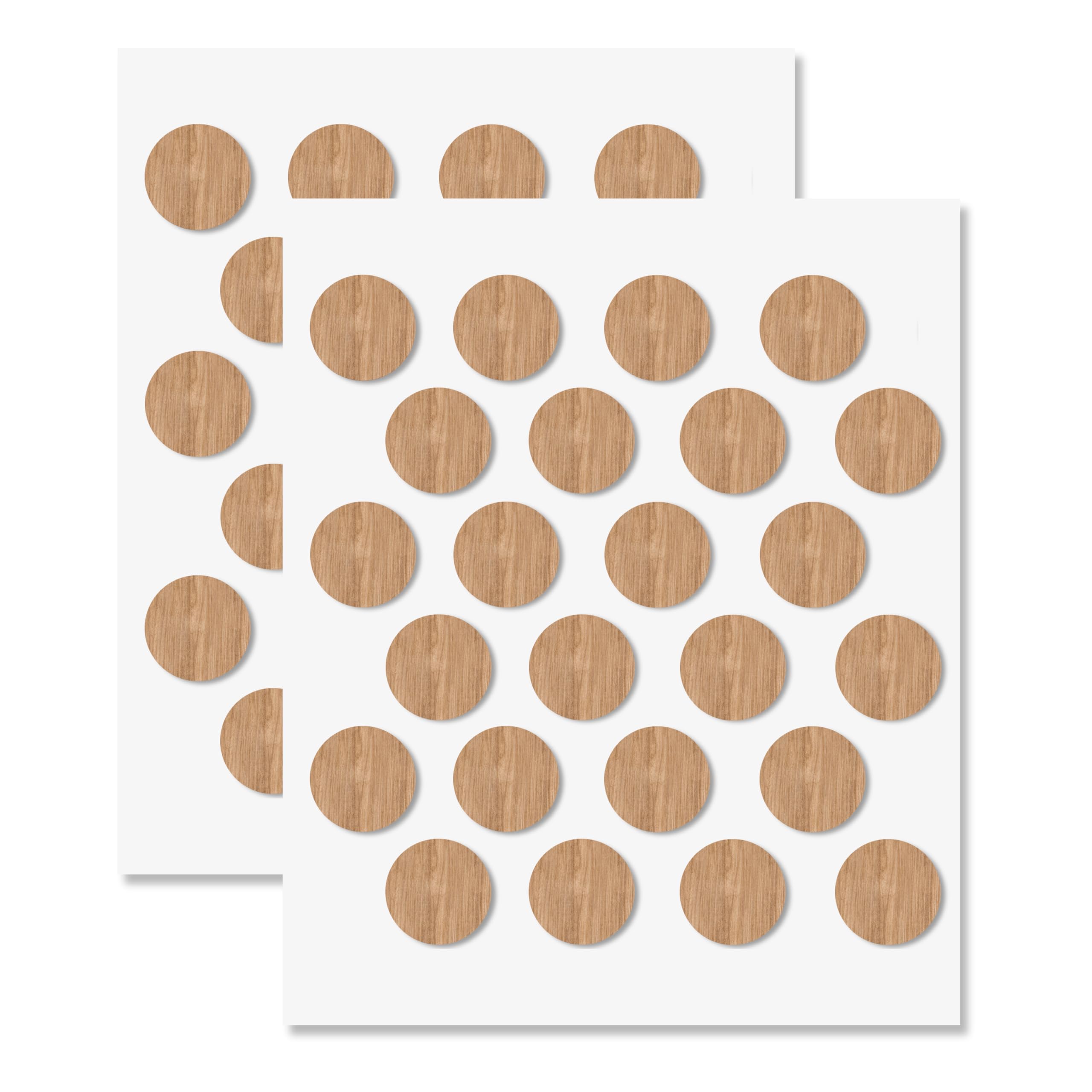 Oak Self-Adhesive Screw Hole Stickers - 48 pcs. 0.79 inch / 20 mm Peel Stick Dust Proof Tape, Water Resistance PVC Caps for Wood Cabinets, Furniture, Drawer, Wardrobe, Kitchen, Table