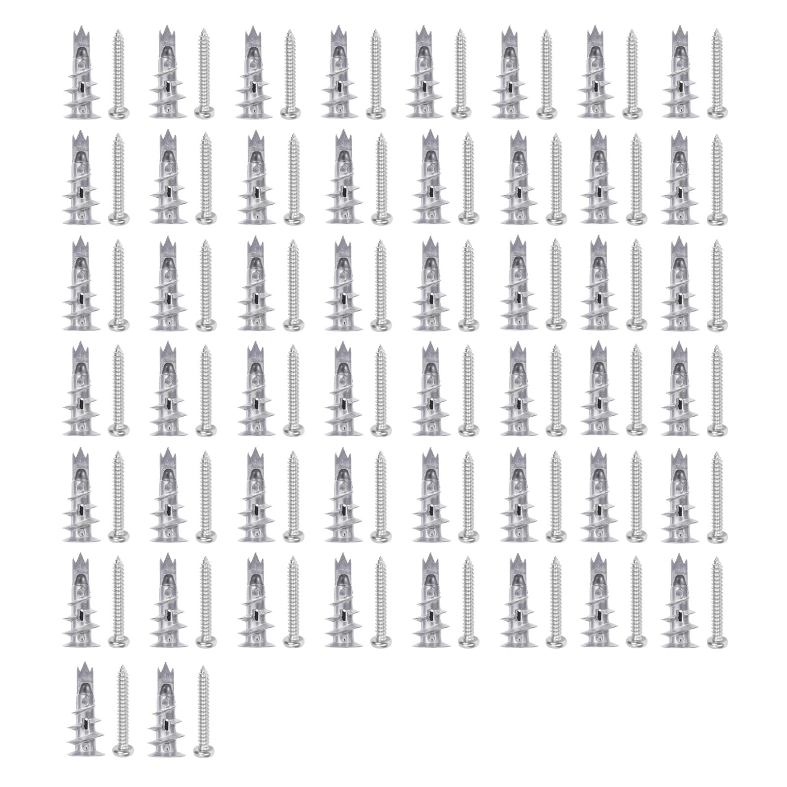 50 Pezzi Tasselli Autoperforanti per Cartongesso con 50 Viti, Costruzione in Acciaio Zincato, Design Autofilettante, Resistente alla Corrosione per Calcestruzzo, Cartongesso, Muratura (argento-50)