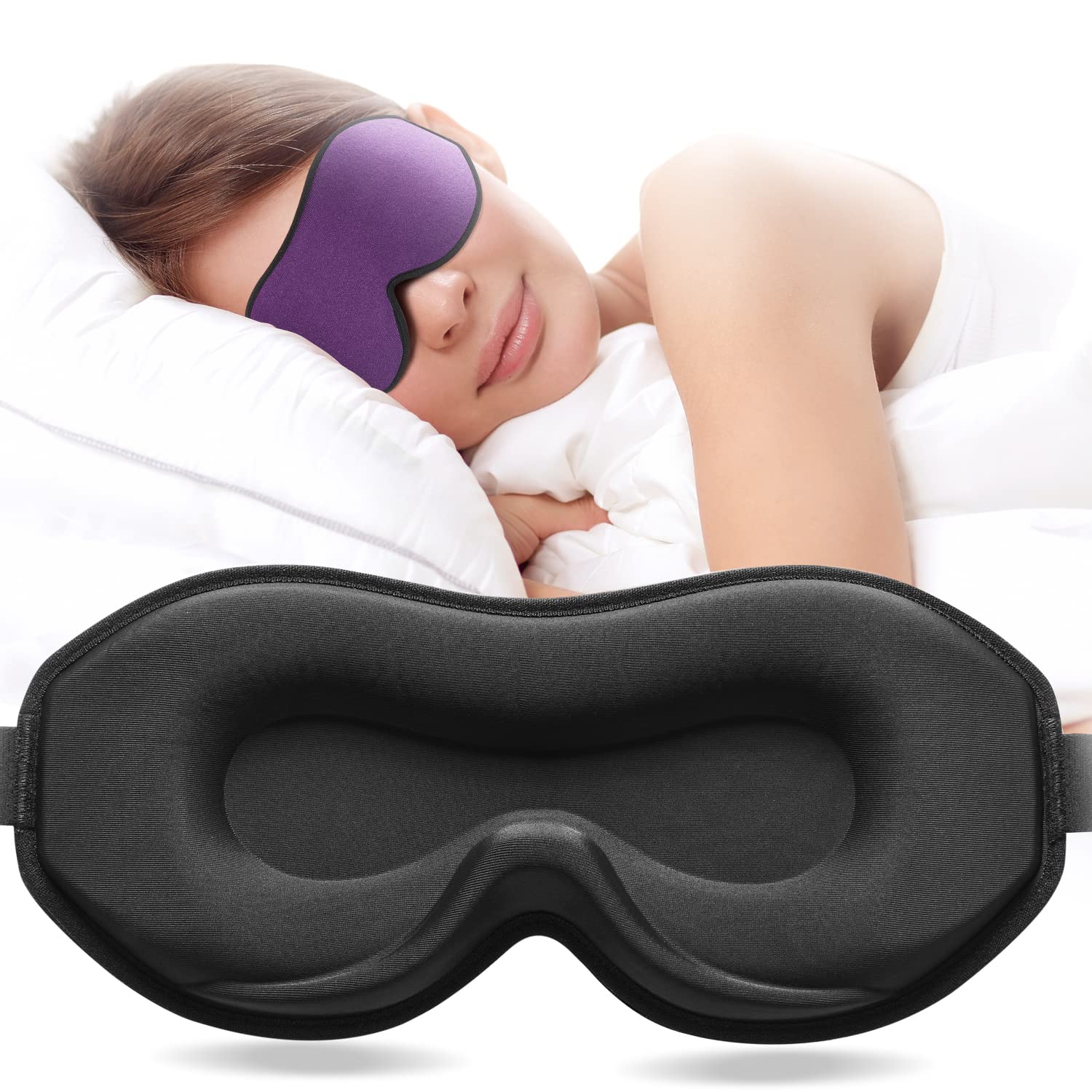 Umisleep2024 Sleeping Mask for Side Sleepers, 3D Men, Women, Soft and Breathable Eye Mask, Sleep Masks, 100% Light Blocking Goggles with Adjustable Strap Travel, Purple