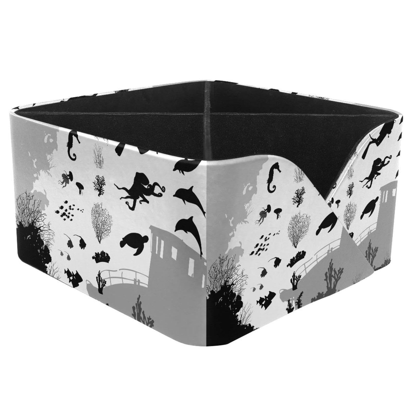 KengjuTesu Underwater Fish Animals Coral Silhouettes Pattern Desktop Organizer Pen Holder, Rectangular Pencil Cup for Office, Study and Makeup Stations