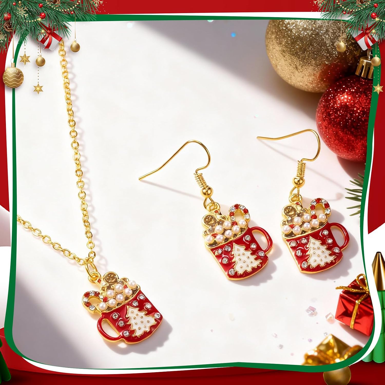 Quelay 3 Pcs Christmas Jewelry Set for Women 1 Pairs Christmas Earrings, 1 Nutcracker Necklace Jewelry Set for Christmas Gift